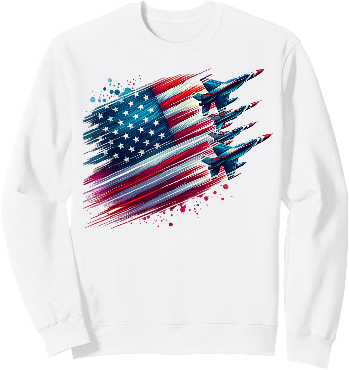 Flying Jets American Flag USA Patriotic 4th of July Sweatshirt - Sweatshirt | White