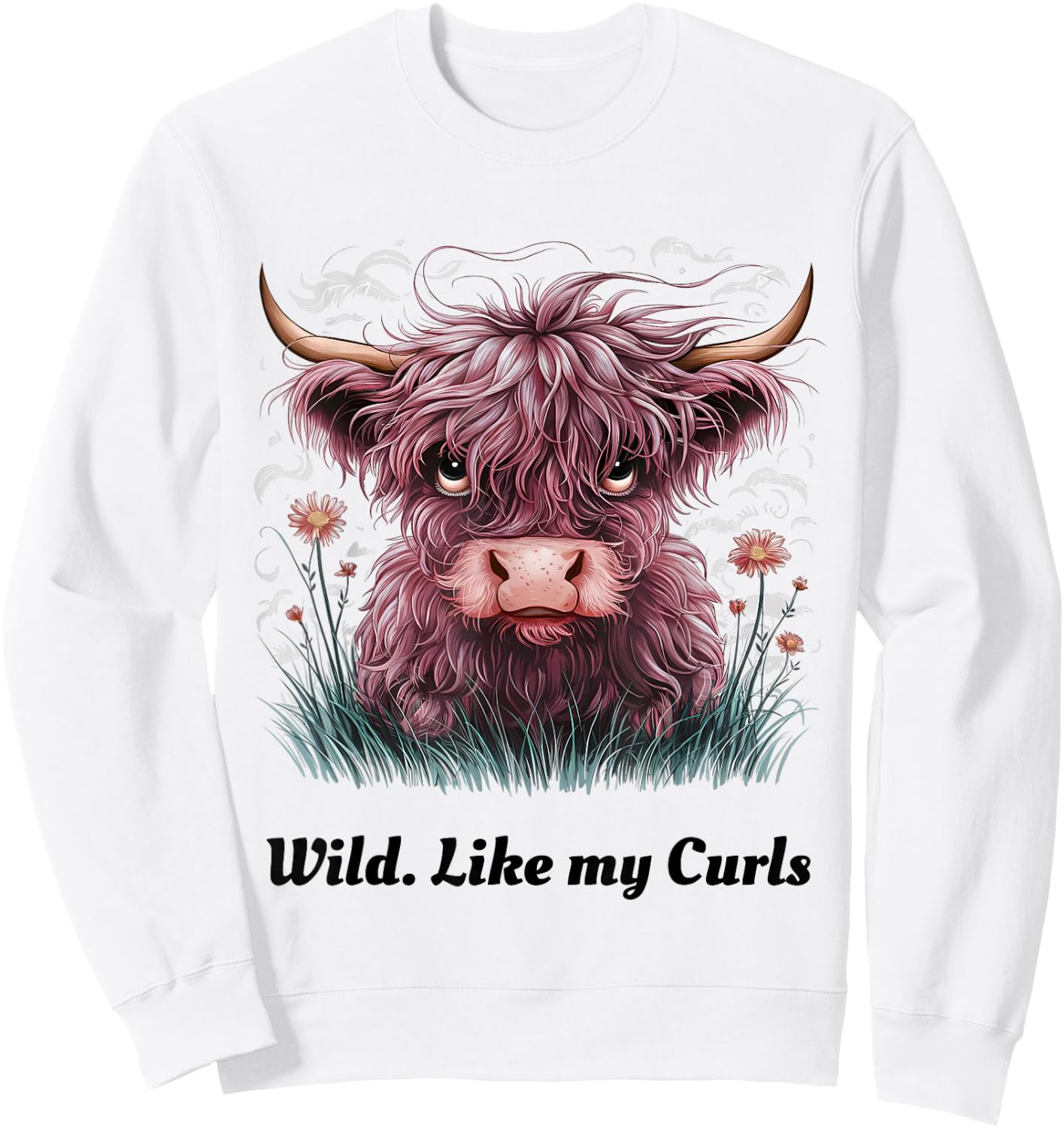 Kids Highland Cow "Wild Like My Curls" I Love Curls Toddler Sweatshirt - Sweatshirt | White