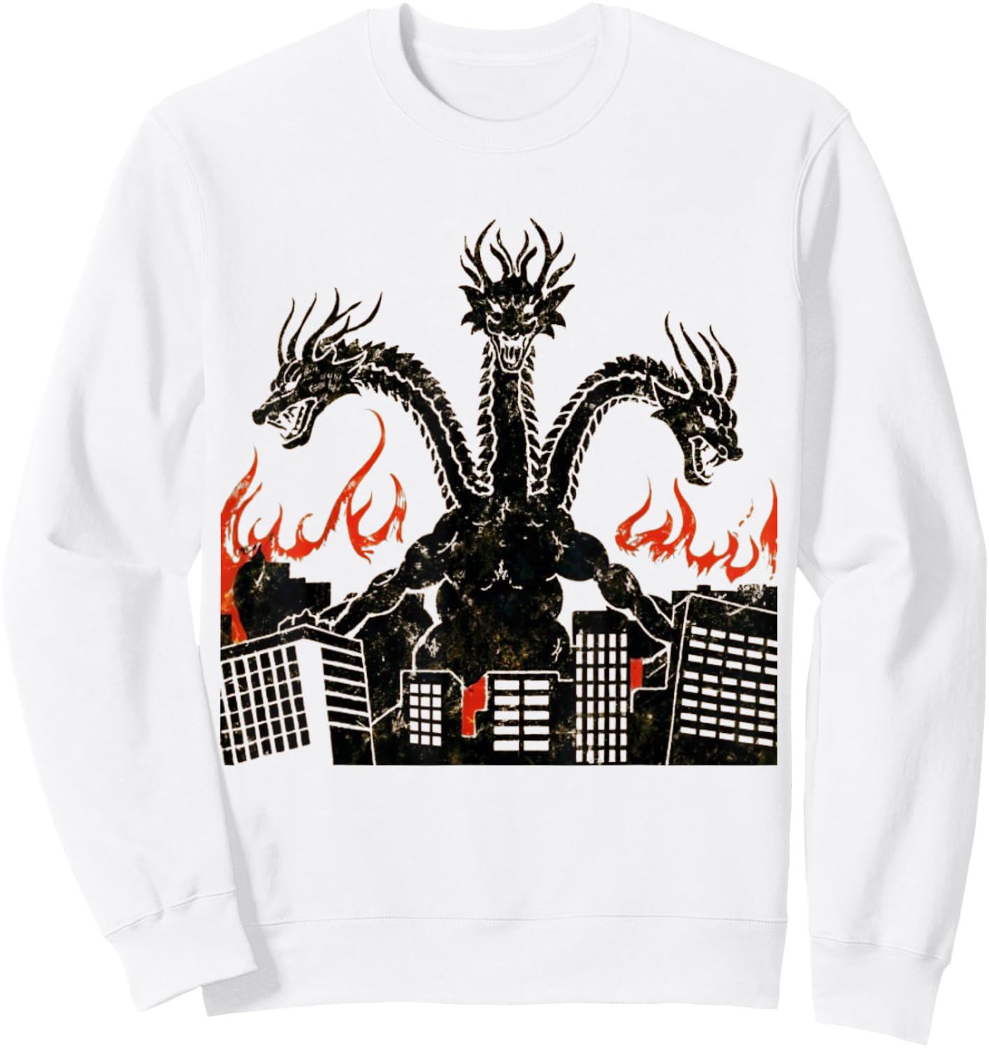 Vintage Dragon King Ghidorah Art Sunset Japanese Kids Men Sweatshirt - Sweatshirt | White