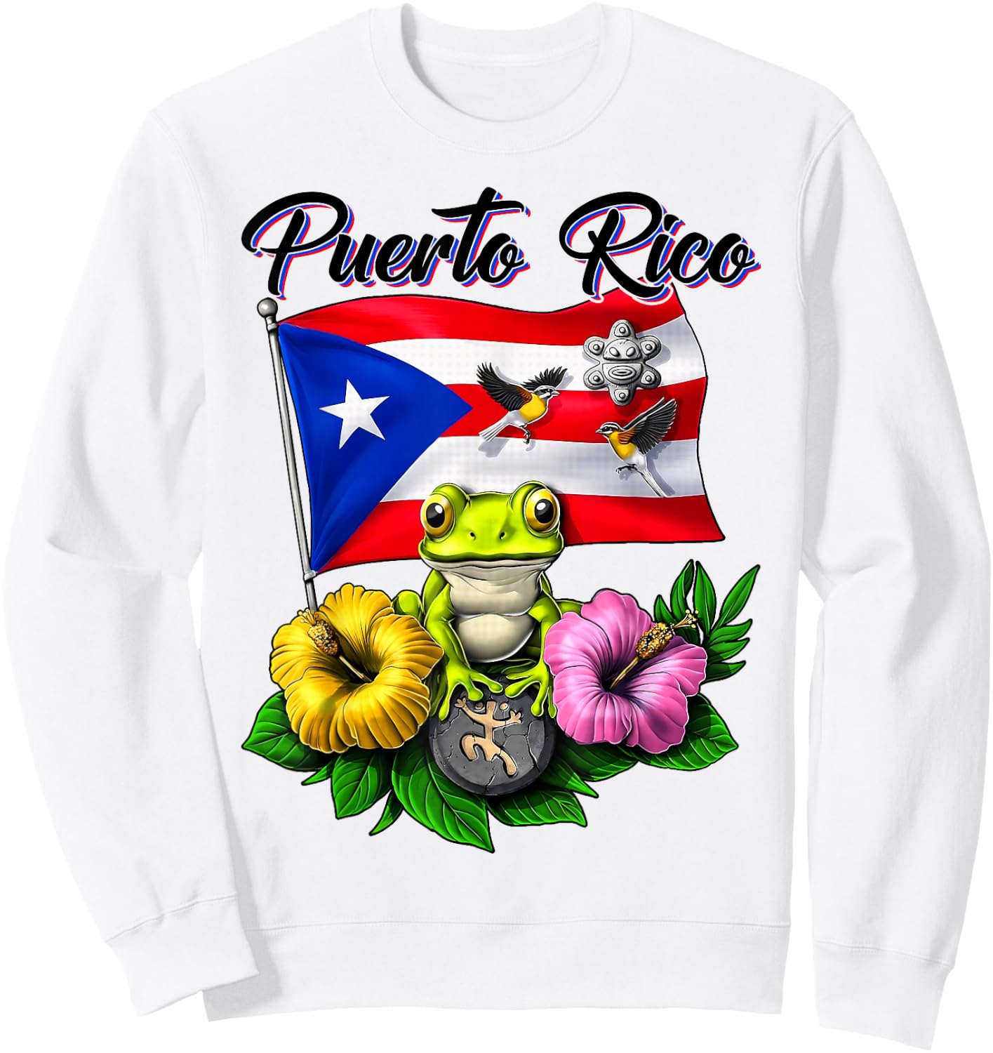 Funny Boricua Coqui Frog Taino Puerto Rico Puerto Rican Flag Sweatshirt - Sweatshirt | White