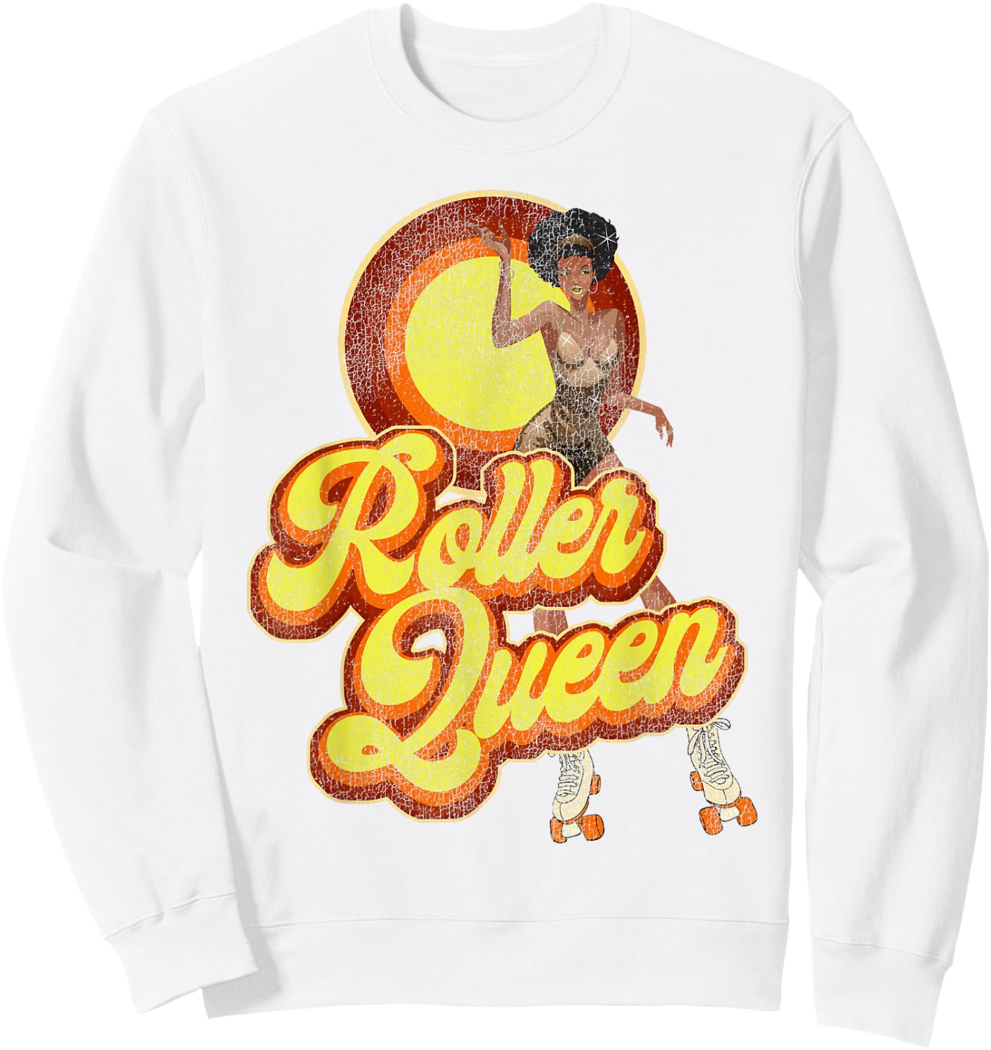 Cool Roller Skating Skate Girl 1970S Retro Afro Sweatshirt - Sweatshirt | White