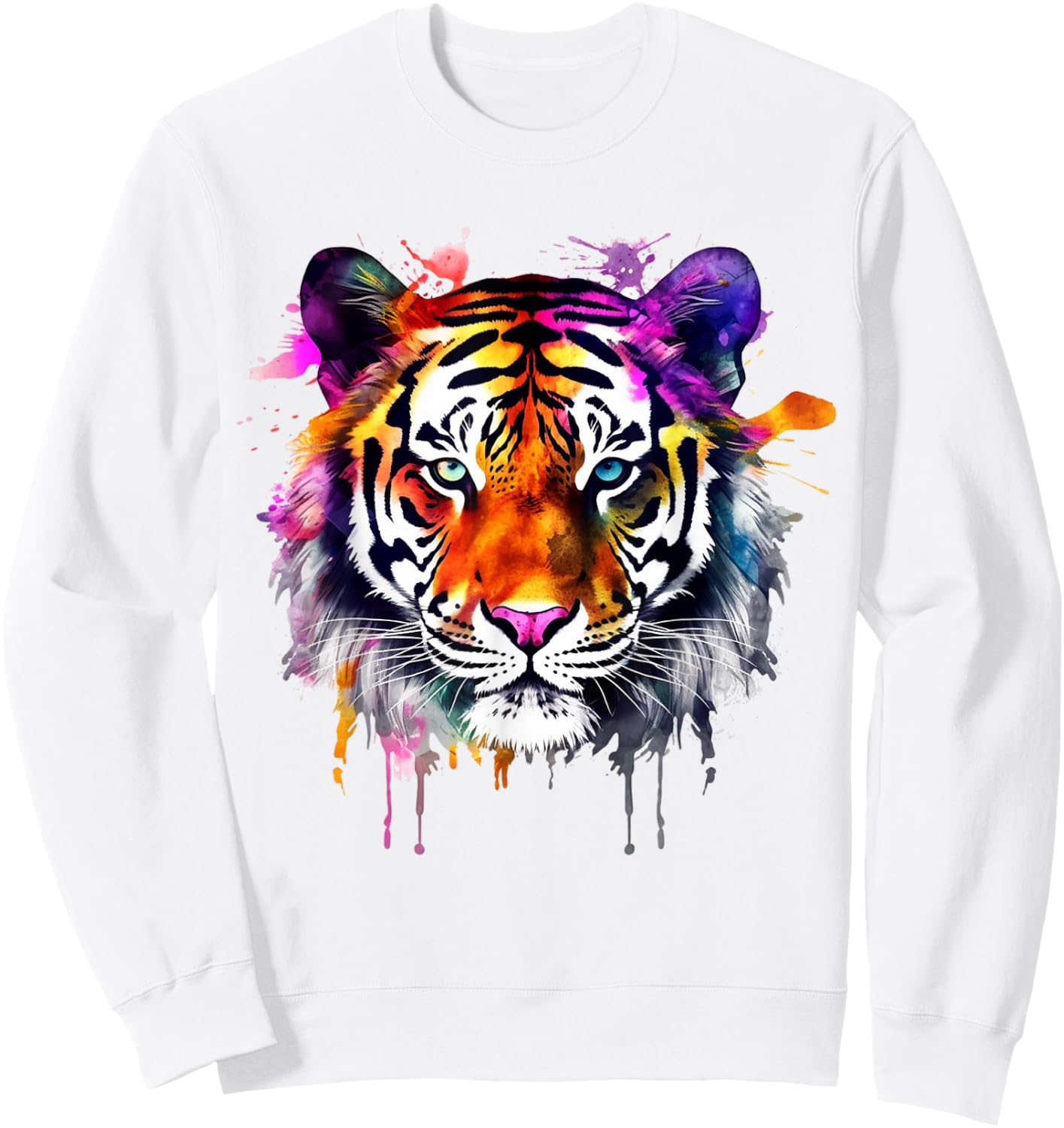Tiger Colourful Artwork - Animal Art Motif Tiger Sweatshirt - Sweatshirt | White