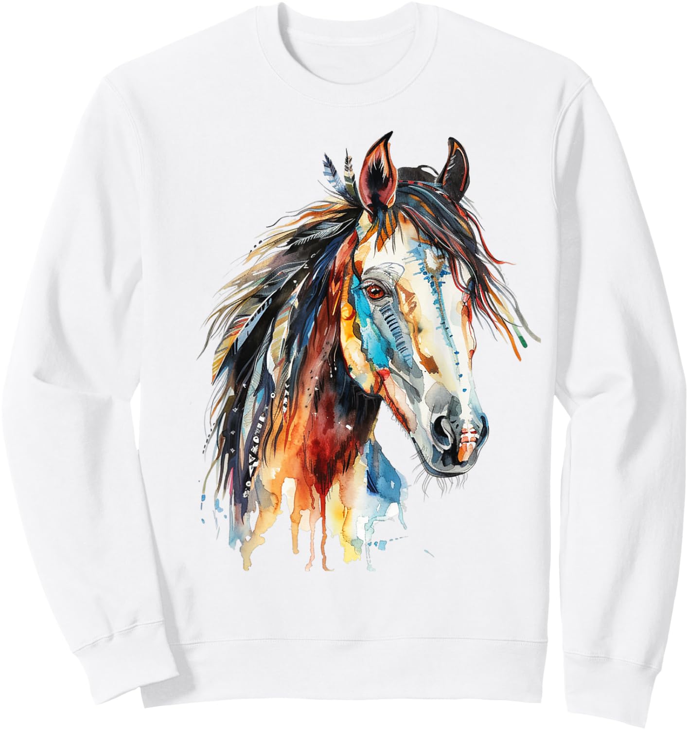 Native American Wild Horse Sweatshirt - Sweatshirt | White