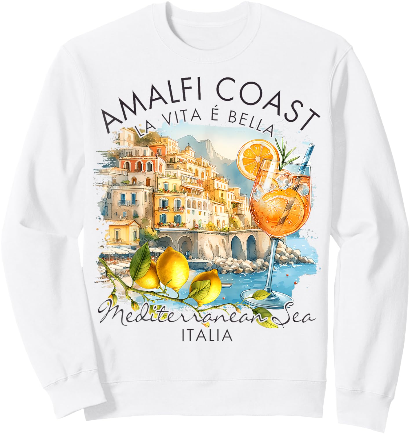 Amalfi Coast Italy Travel Trip Vacation Sea Sweatshirt - Sweatshirt | White