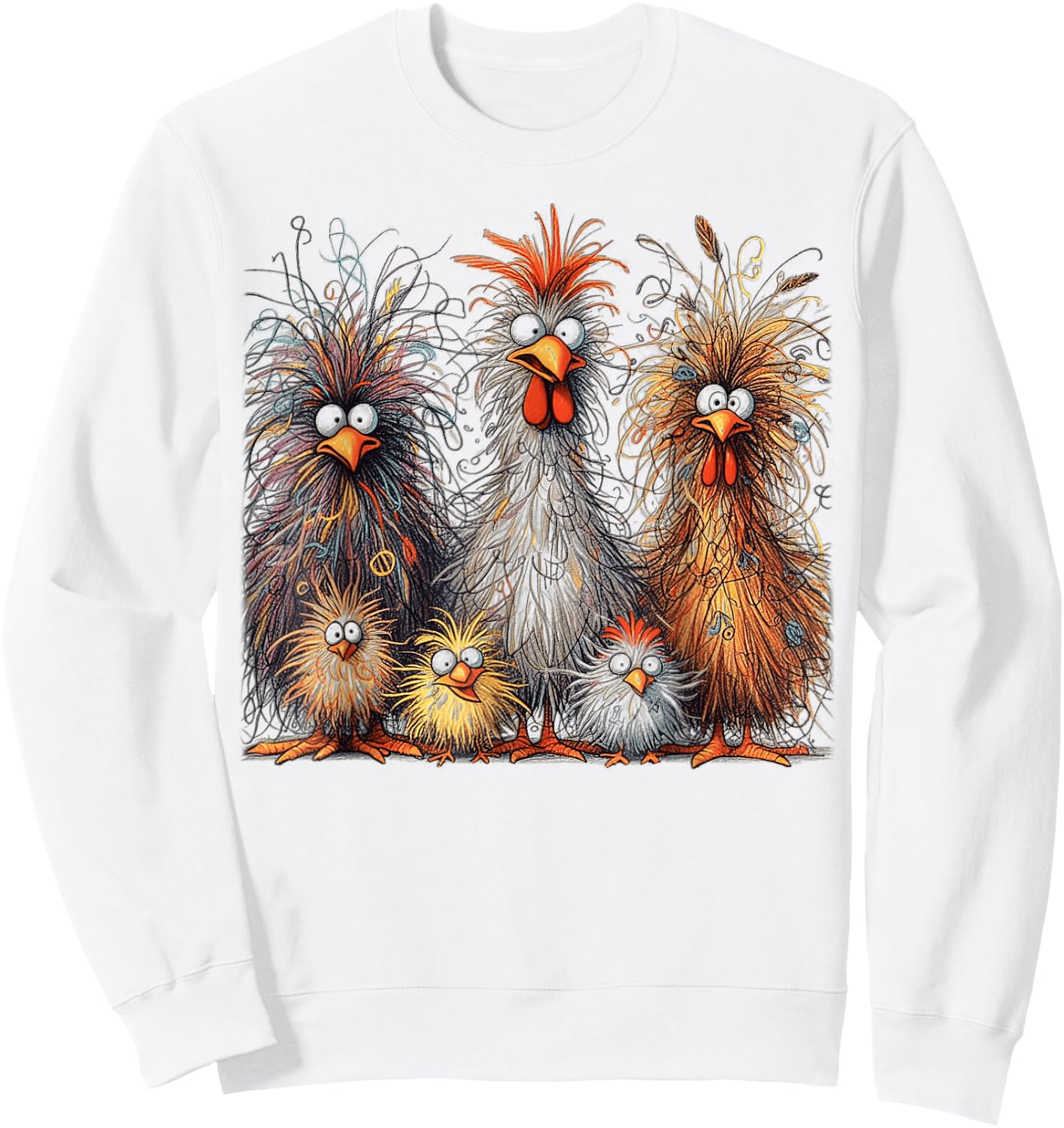 Eagerlys Colorful Funny Chicken Art, Crazy Chicken Family Sweatshirt - Sweatshirt | White