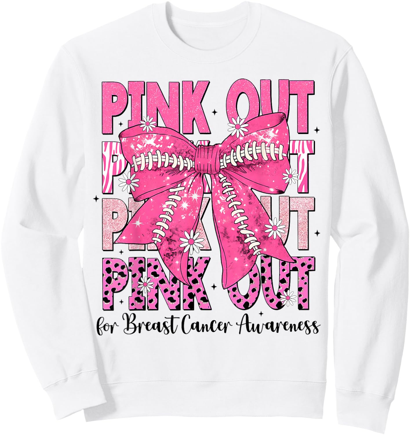Pink Out Football Team Breast Cancer Awareness Coquette Bow Sweatshirt - Sweatshirt | White