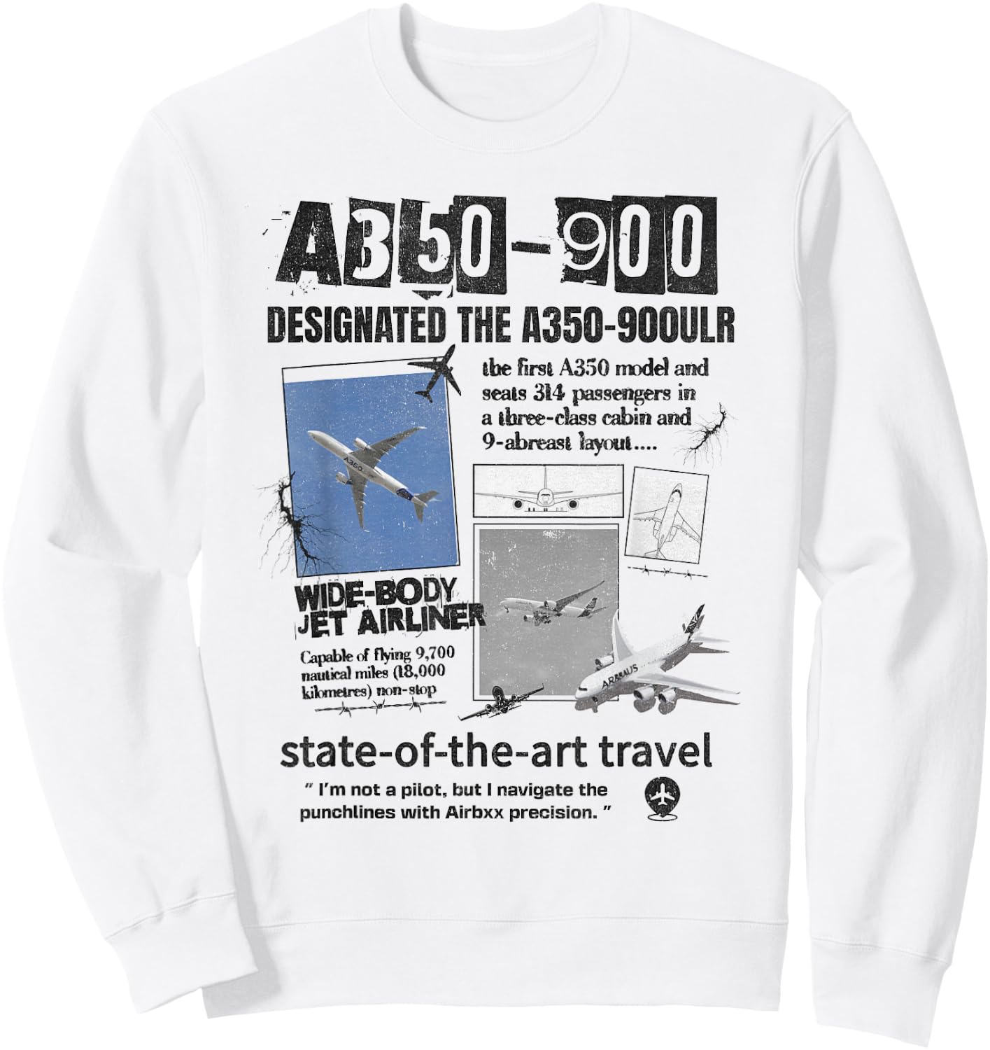 A350-900 Airbus Black Aircraft Sweatshirt - Sweatshirt | White