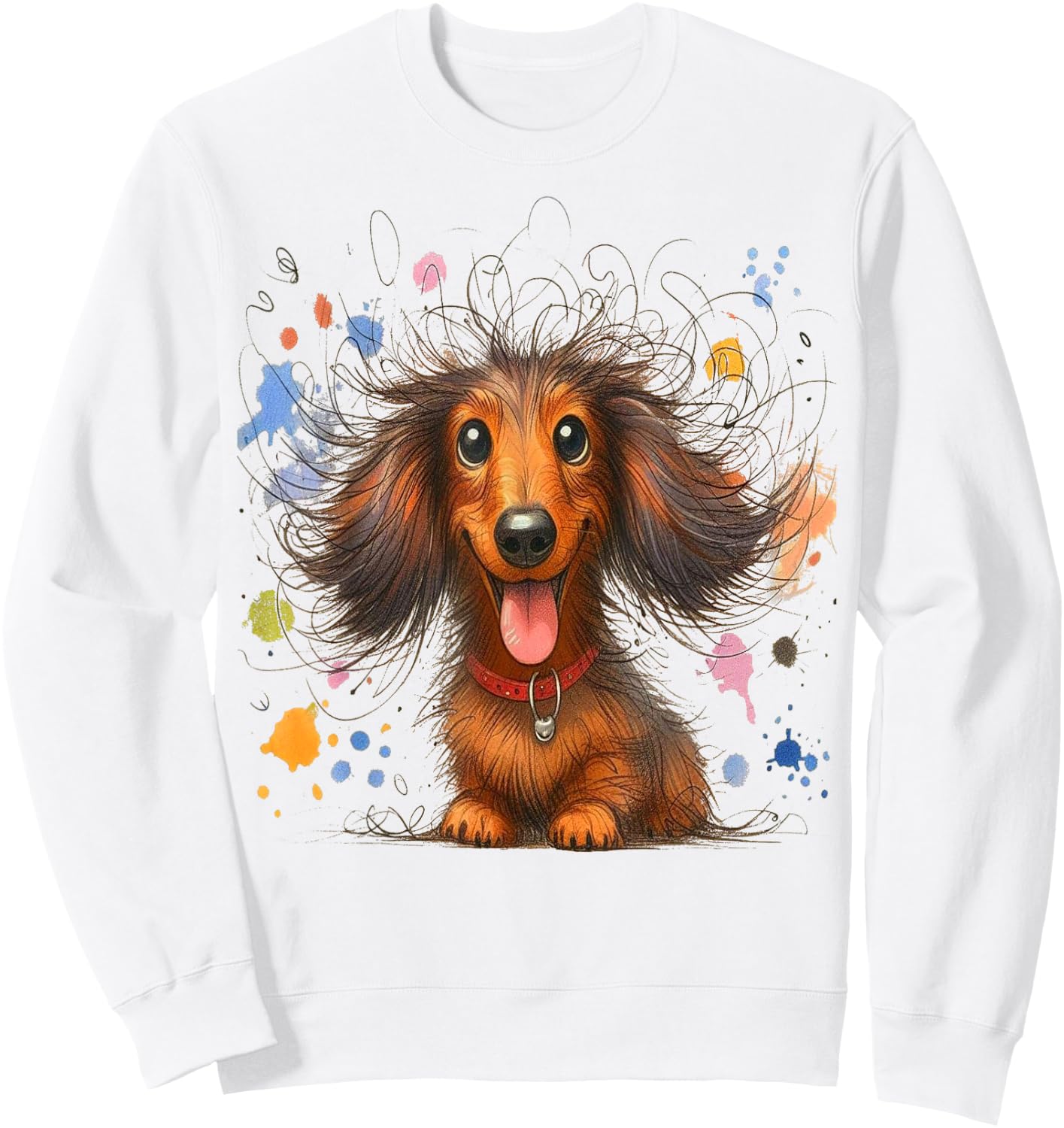 Dachshund Dog Art Eagerlys wild ruffled hair dog painting Sweatshirt - Sweatshirt | White