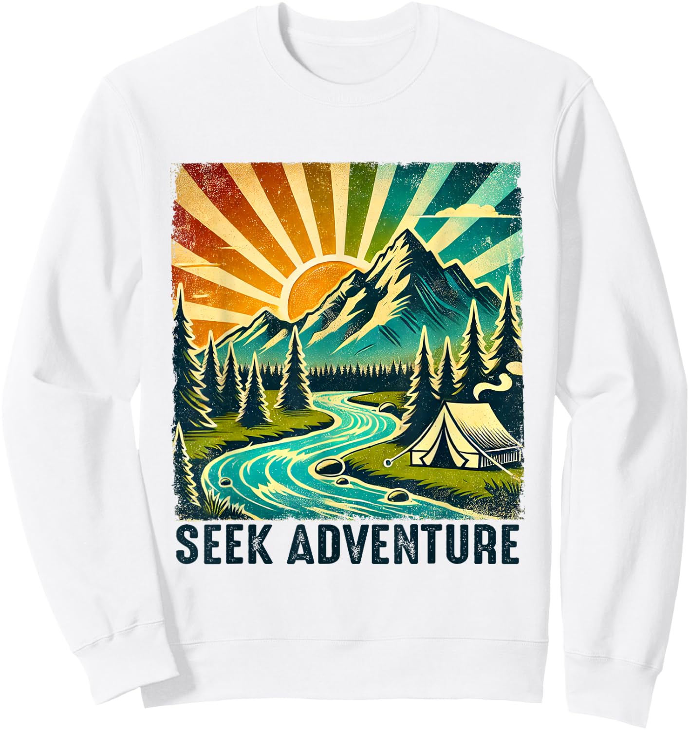 Seek Adventure Vintage Mountain Camping Hikers Trekkers Sweatshirt - Sweatshirt | White