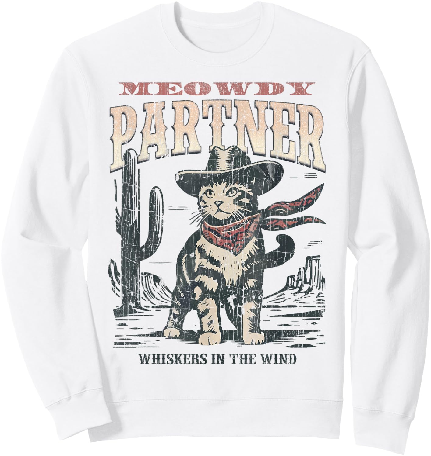 Meowdy Partner Cowboy Cat Vintage Sweatshirt - Sweatshirt | White
