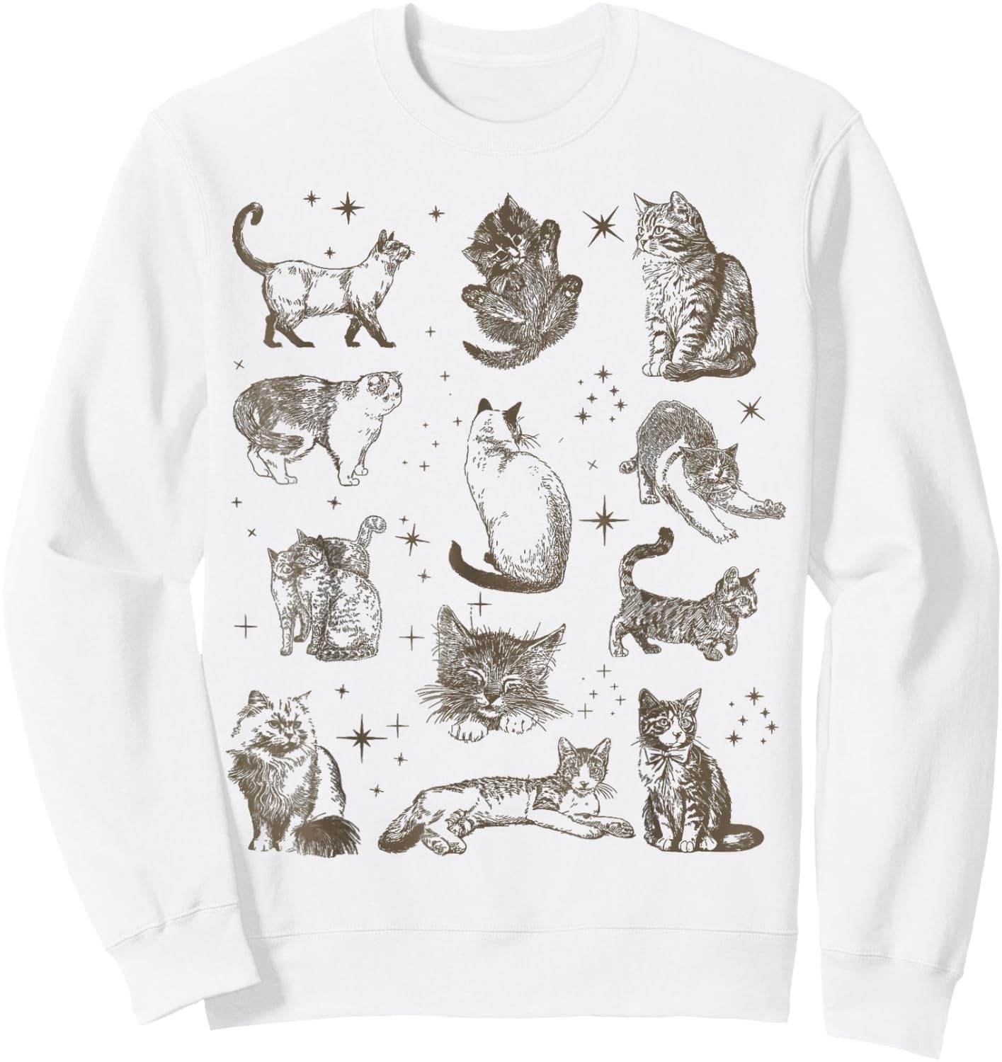 Vintage 90s Tattoo Retro Cats In Space Sweatshirt - Sweatshirt | White