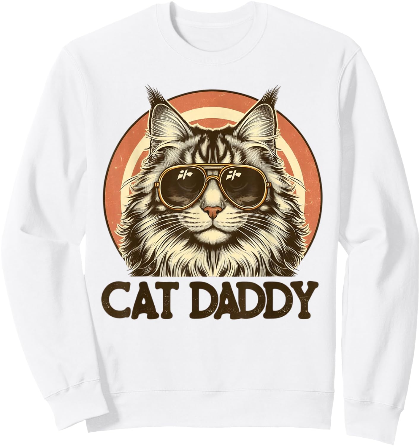 Cat Daddy Cool Maine Coon Cat Father's Day Retro Cat Dad Sweatshirt - Sweatshirt | White
