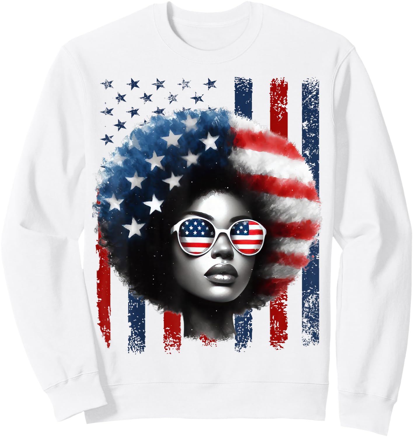Black African American Women Patriotic Messy Bun 4th of July Sweatshirt - Sweatshirt | White
