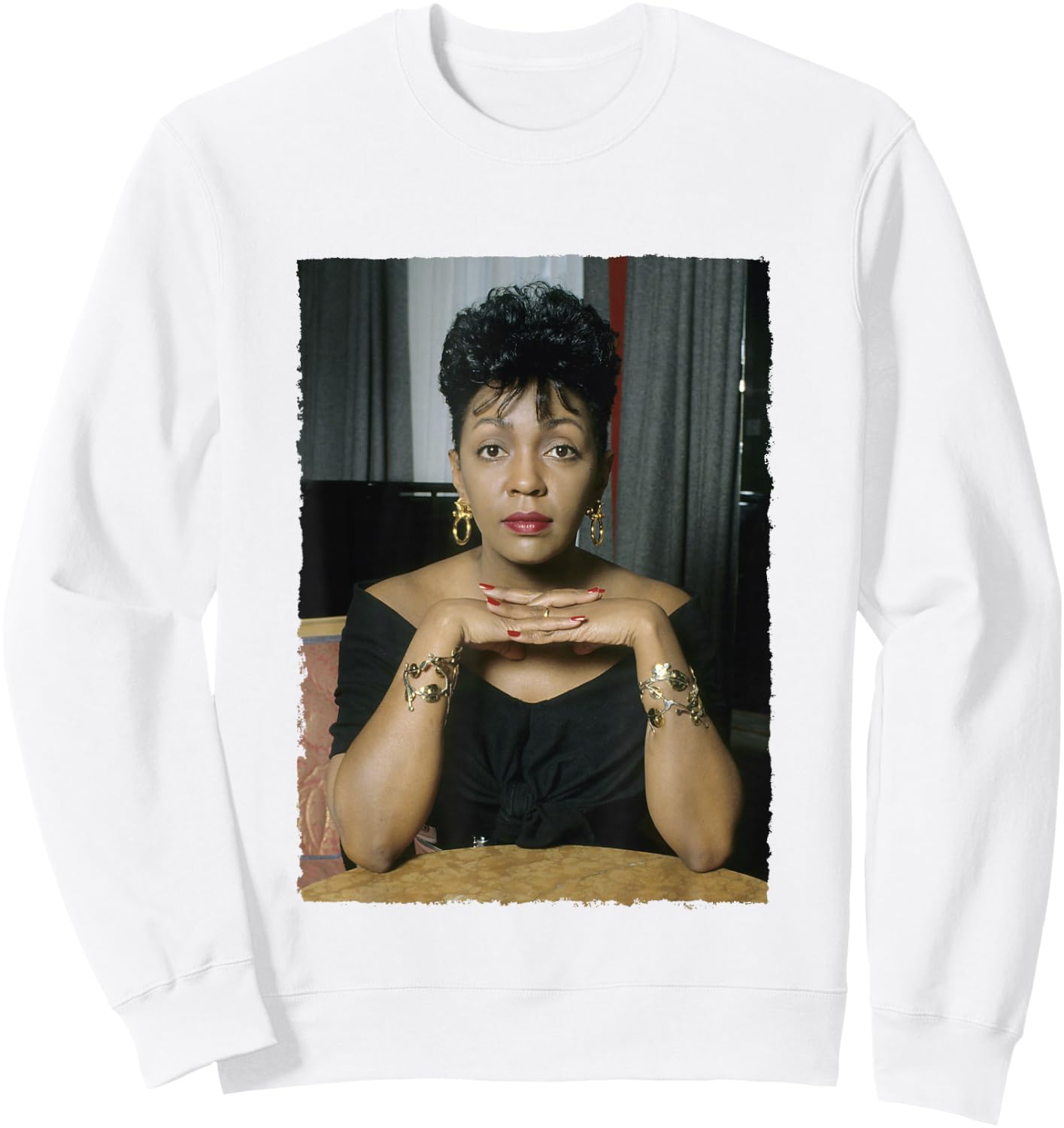 Singer Anita Baker Distress Edge By Stephen Wright Sweatshirt - Sweatshirt | White