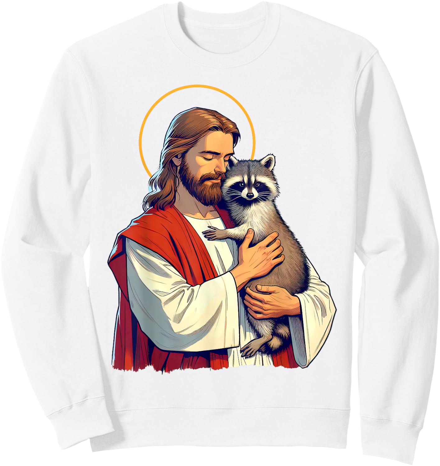 Racoon Lover Trash Eater Christian Jesus Holding A Racoon Sweatshirt - Sweatshirt | White