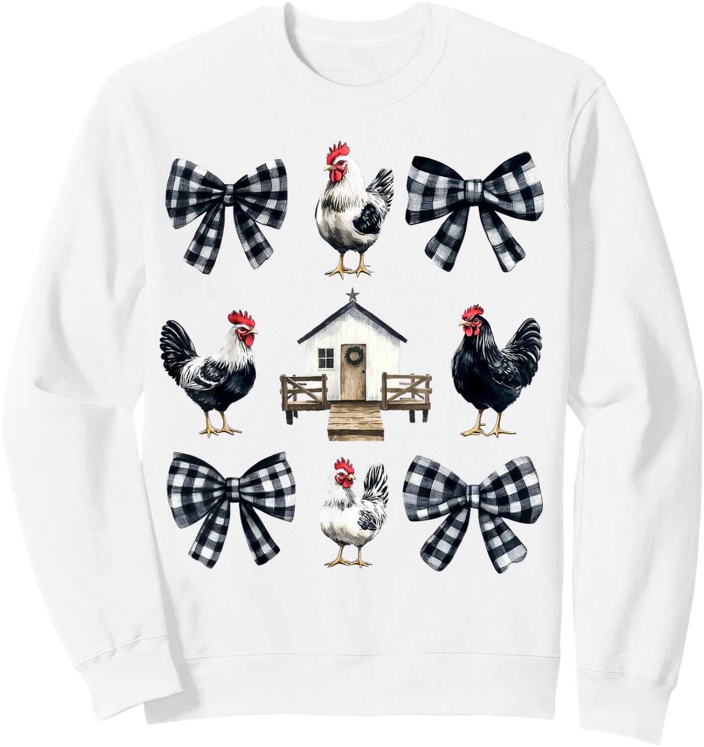 Chicken Farm Funny Aesthetic Bows Clothing Girly -Kids -Adults Grey Small Chicken Coquette Bows Design Classic Fit Sweatshirt - Sweatshirt | White