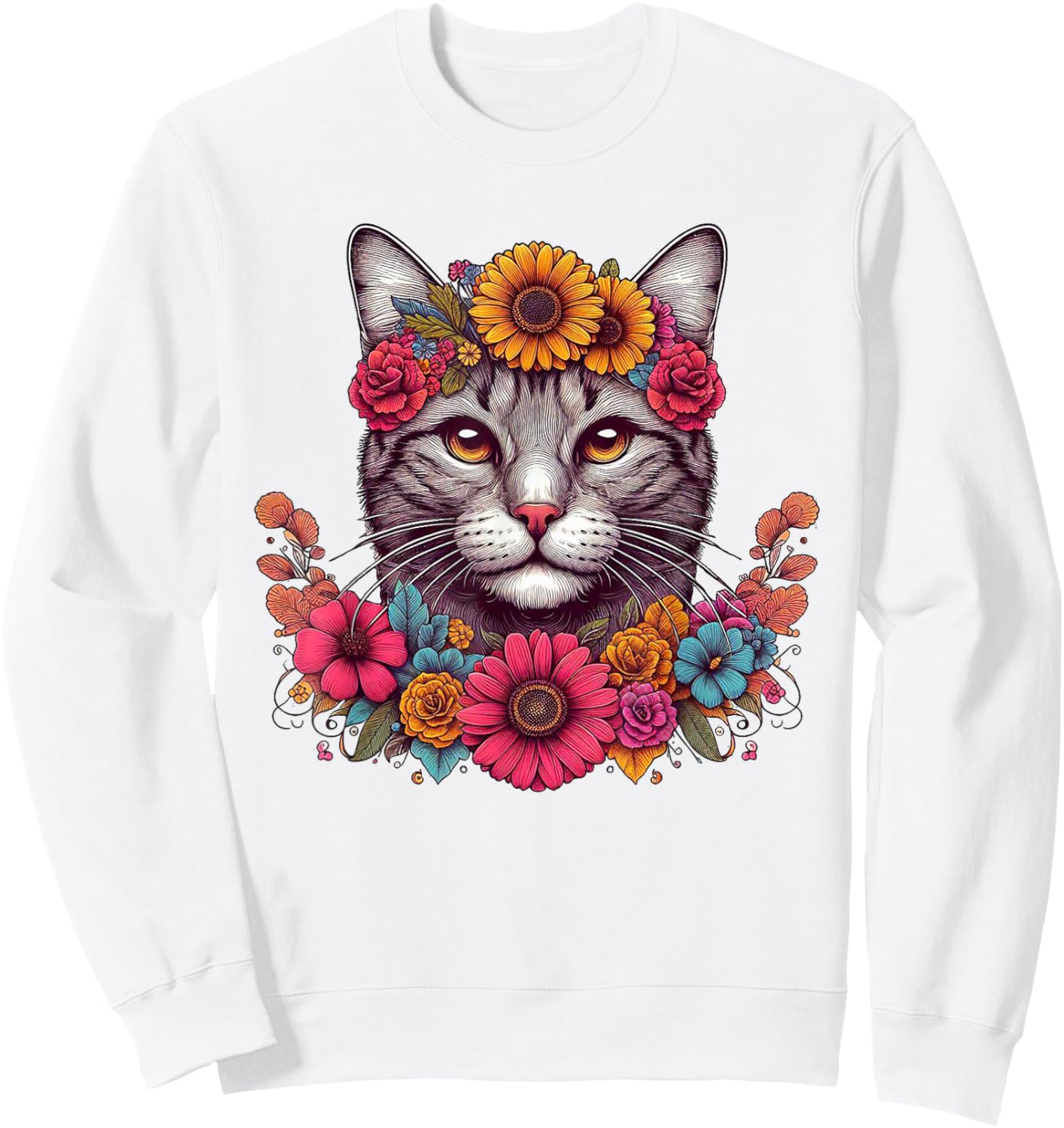 Cat Flower Crown Floral Men Women Kids Sweatshirt - Sweatshirt | White