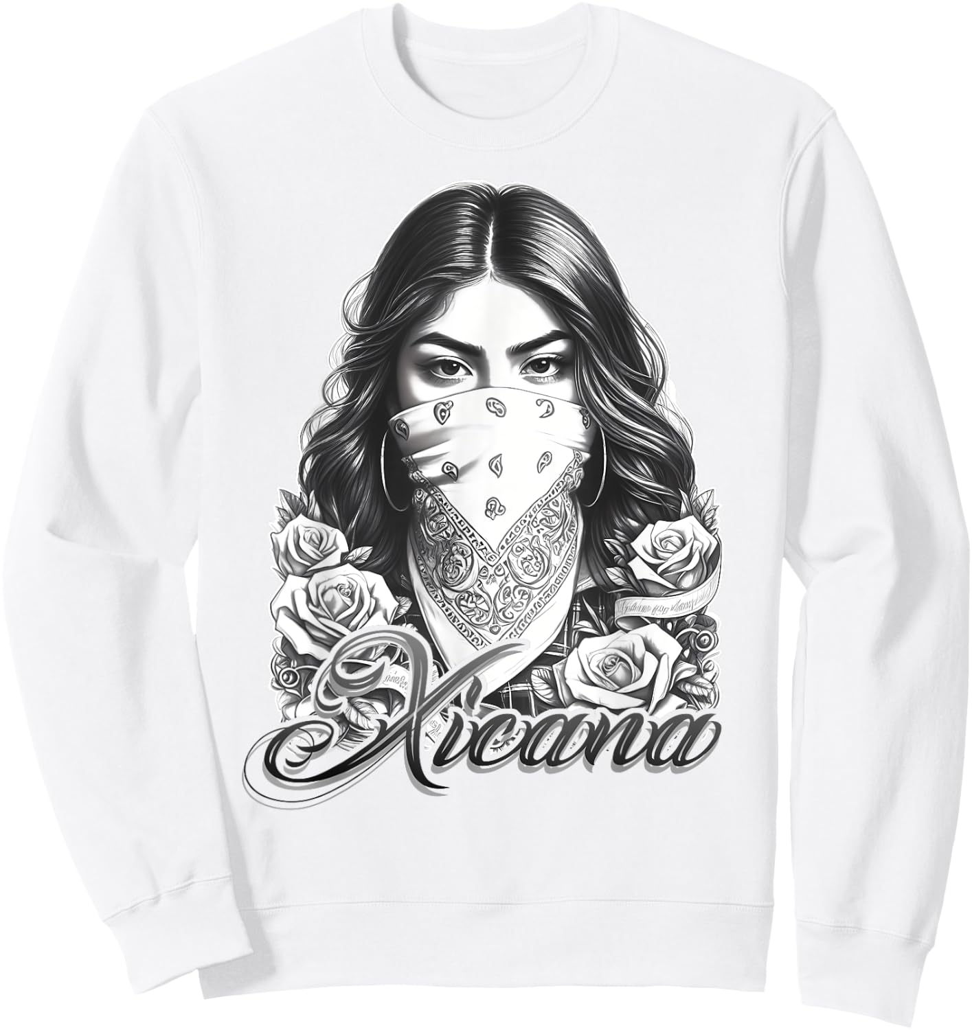 XICANA Chicana Shirt Tattoo Chicano Art Cholo Sweatshirt - Sweatshirt | White