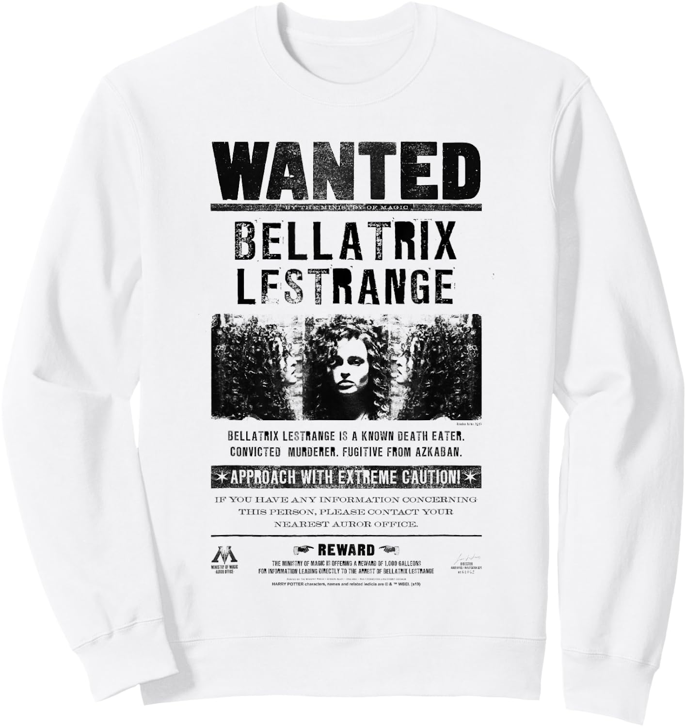 Harry Potter Bellatrix Lestrange Wanted Poster Sweatshirt - Sweatshirt | White