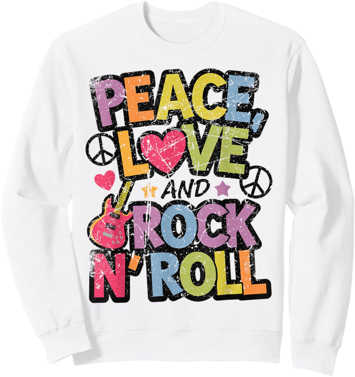 Peace, Love, and Rock 'n' Roll Retro Music-Inspired Graphi Sweatshirt - Sweatshirt | White