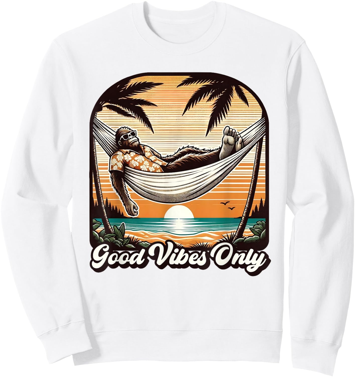Funny Bigfoot Sasquatch Hawaiian Retro Beach Vacation Men Sweatshirt - Sweatshirt | White