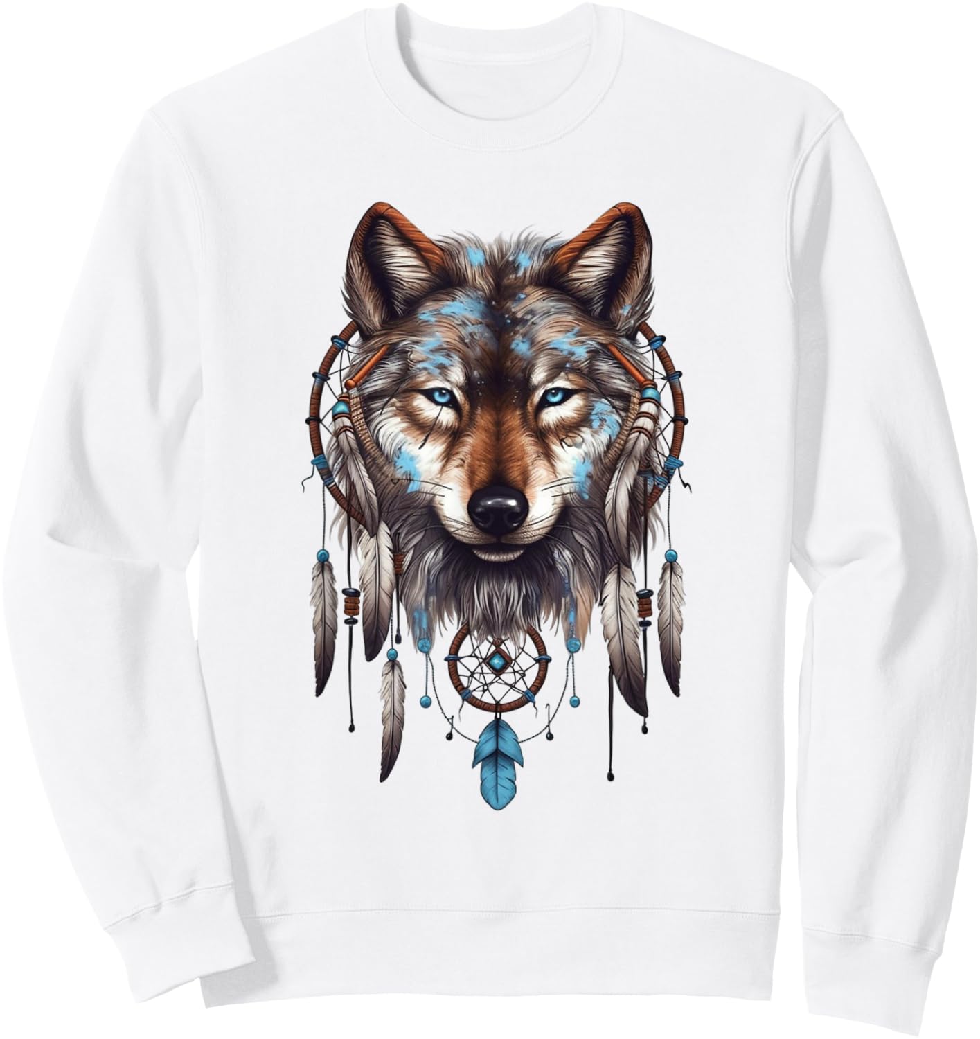 Native American Boho Dreamcatcher Tribe Wolf Sweatshirt - Sweatshirt | White