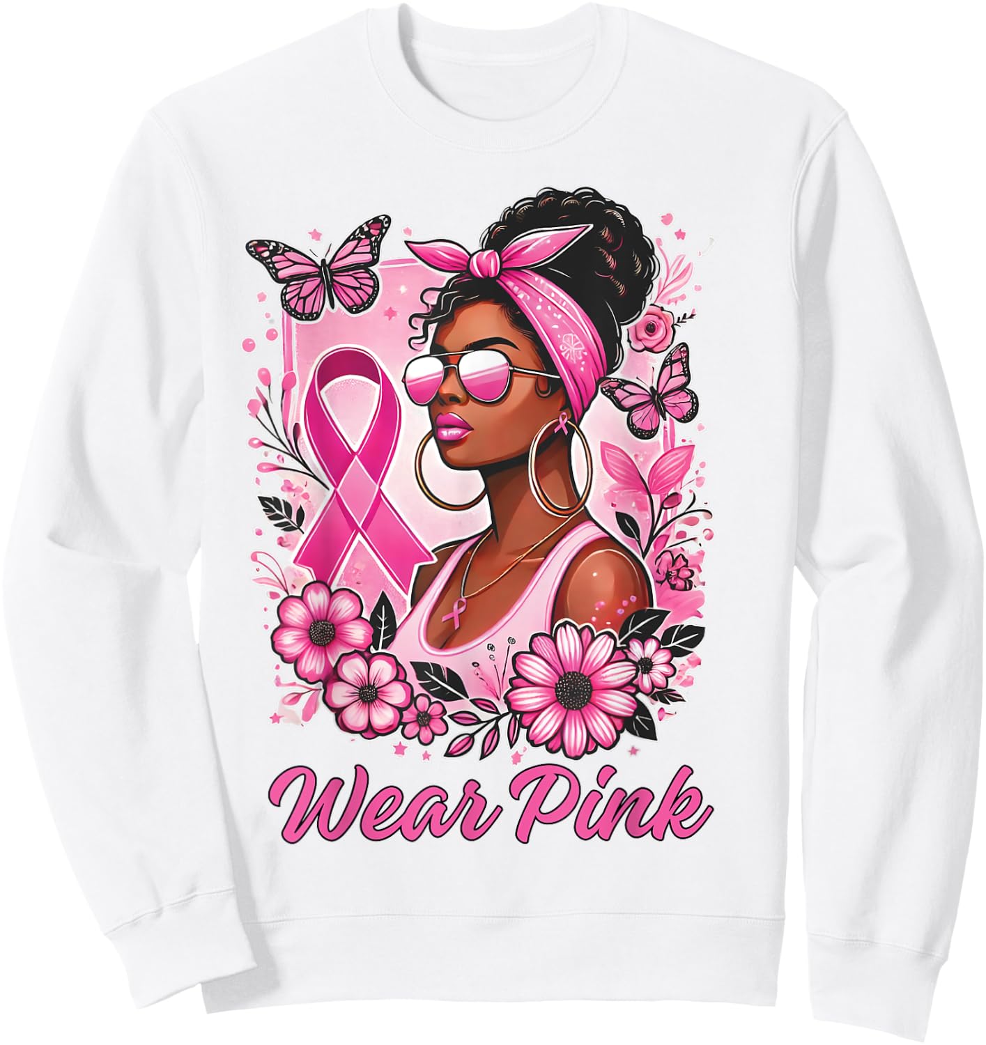 Breast cancer awareness Wear Pink African American support Sweatshirt - Sweatshirt | White