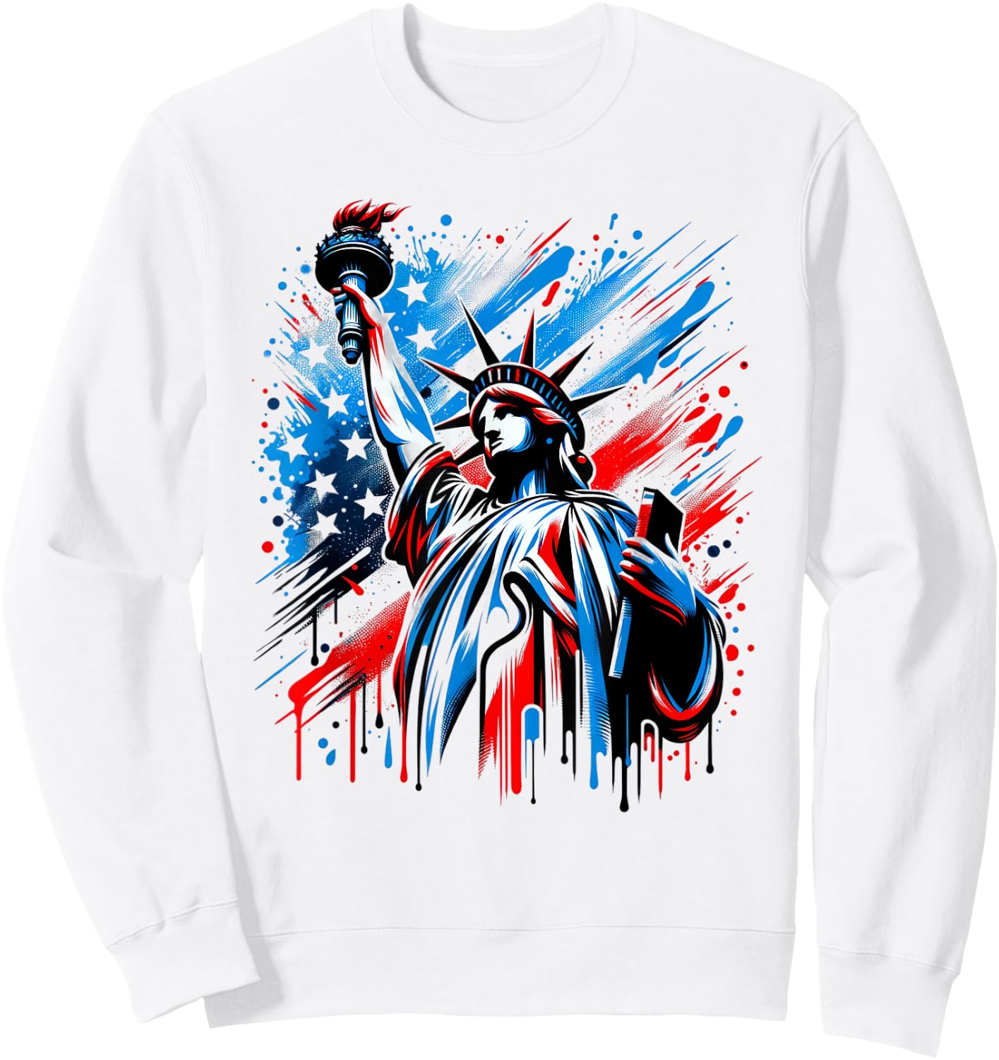 Statue of Liberty Paint Splatter American Flag USA Pride Sweatshirt - Sweatshirt | White