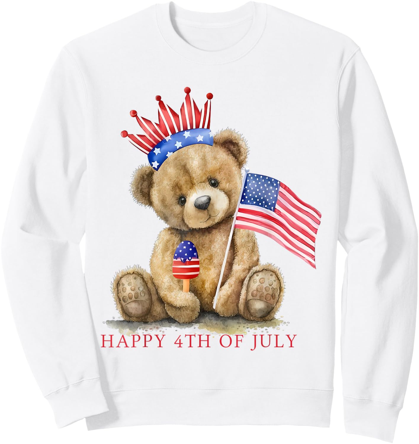 Happy 4th Of July Patriotic Cute Teddy Bear Women Girls Kids Sweatshirt - Sweatshirt | White