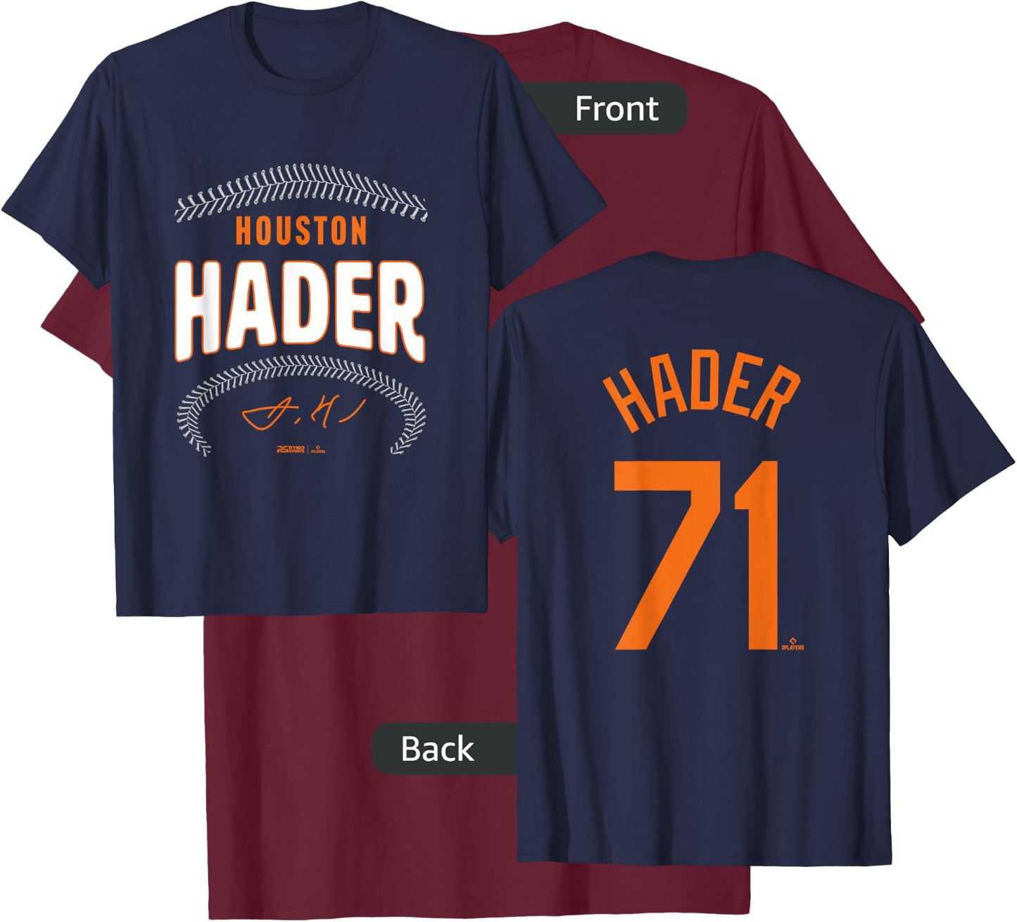 Josh Hader Houston Name & Number (Front & Back) MLBPA T-Shirt - T-Shirt | Maroon