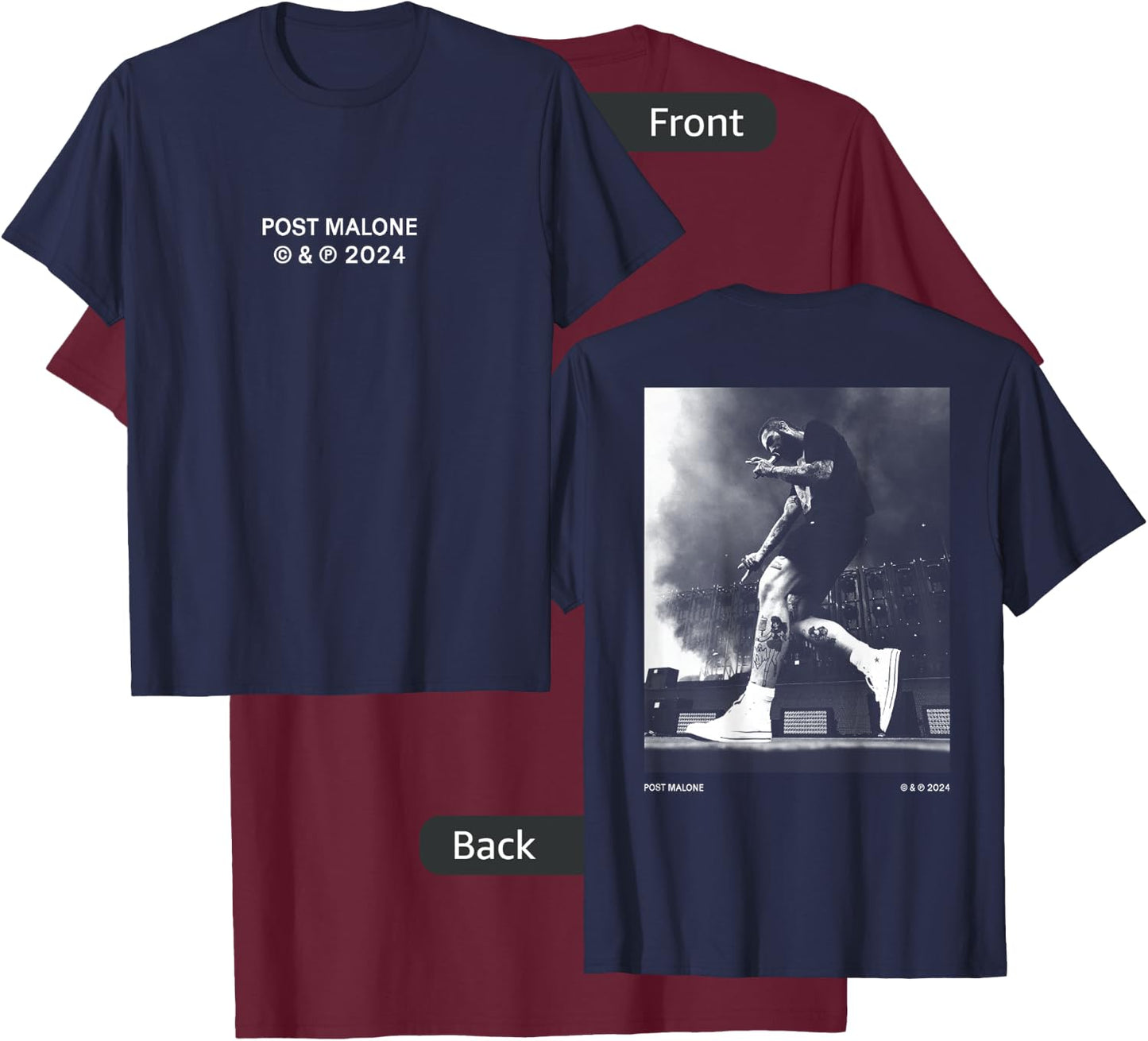 Official Post Malone Stage Photo Back T-Shirt - T-Shirt | Maroon