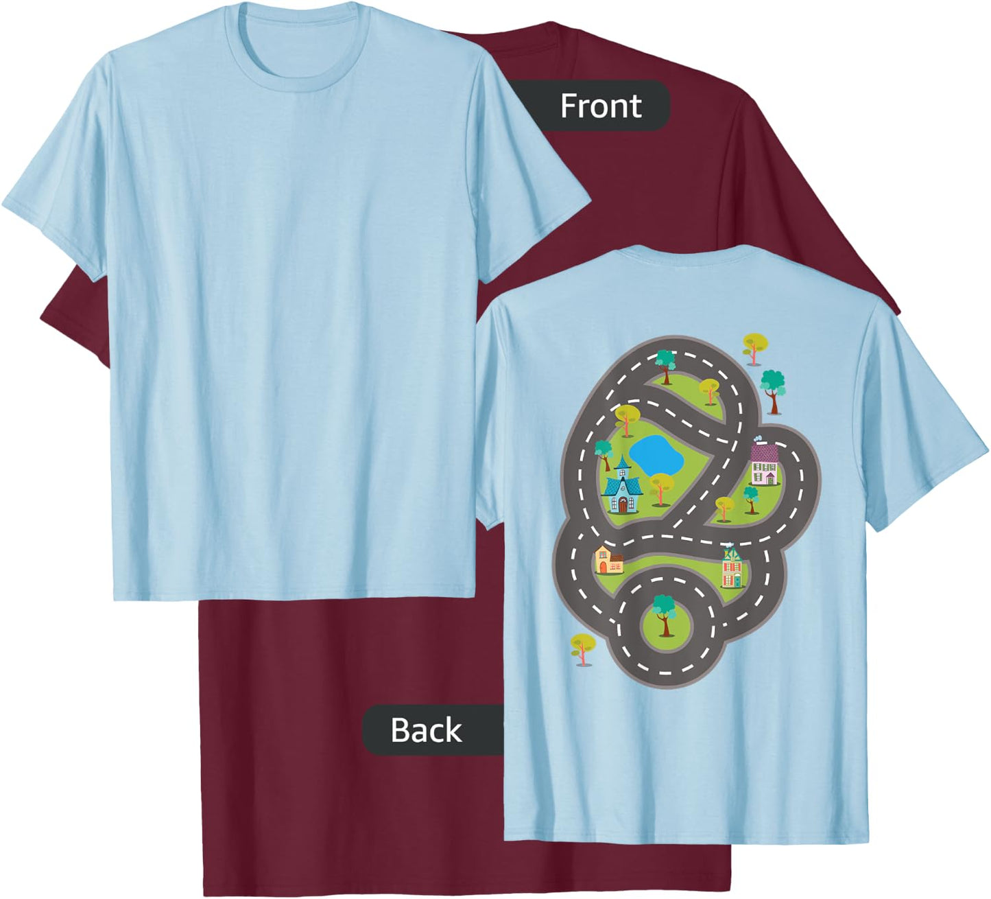 Roads on Back for Kids to Drive Toy Cars T-Shirt - T-Shirt | Maroon