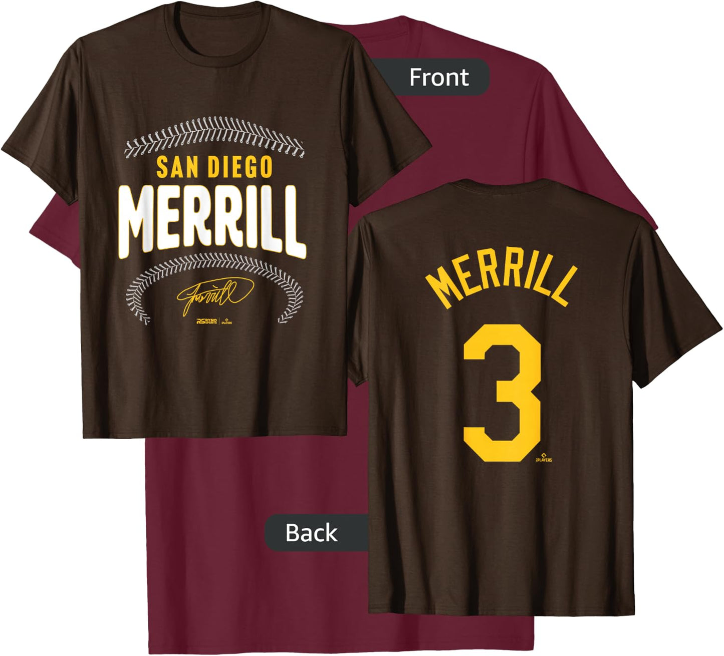 Jackson Merrill San Diego Name & Number (Front&Back) MLBPA T-Shirt - T-Shirt | Maroon