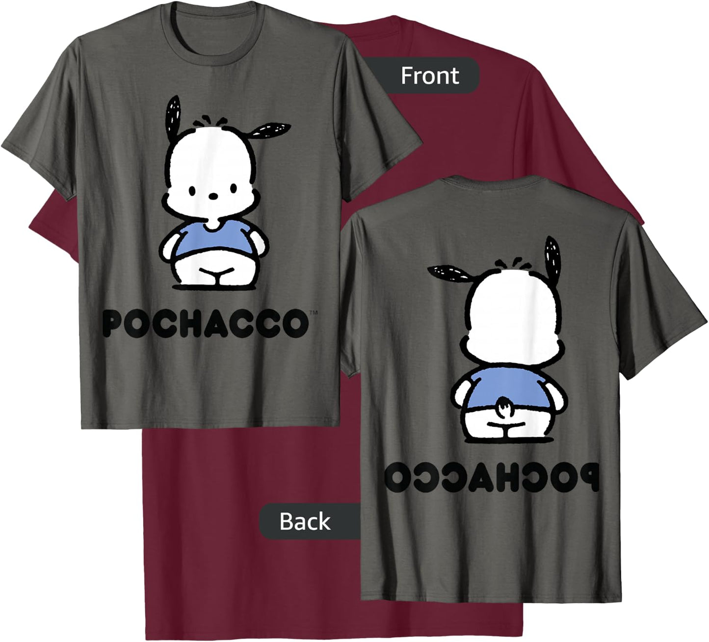 Pochacco Character Front and Back T-Shirt - T-Shirt | Maroon