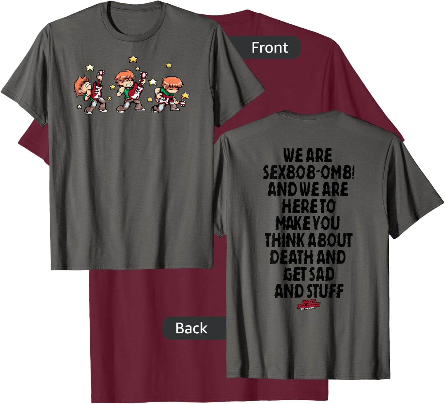 Scott Pilgrim Vs. The World Sexbob-Omb Scott Front & Back T-Shirt - T-Shirt | Maroon