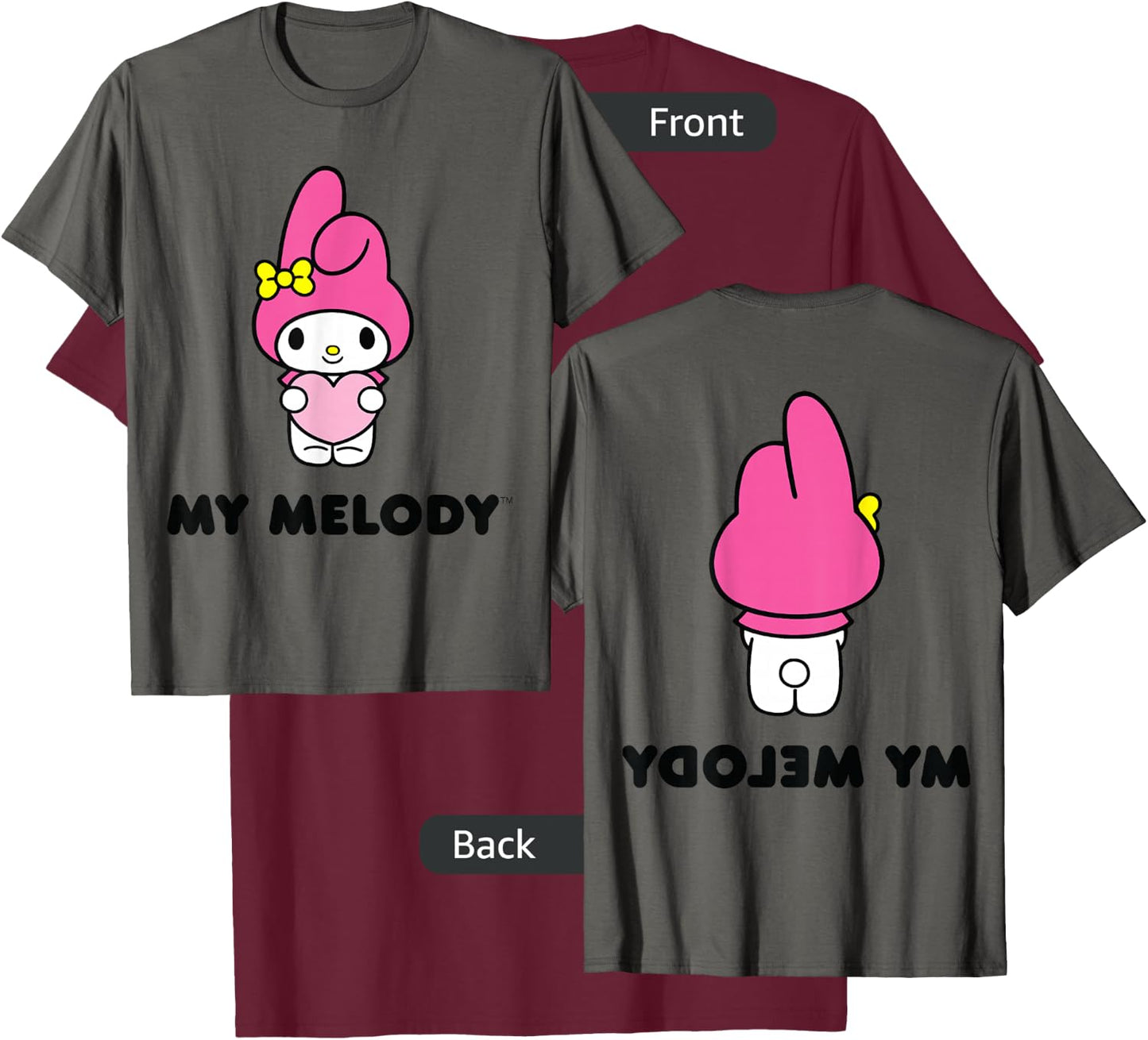 My Melody Character Front and Back Small T-Shirt - T-Shirt | Maroon