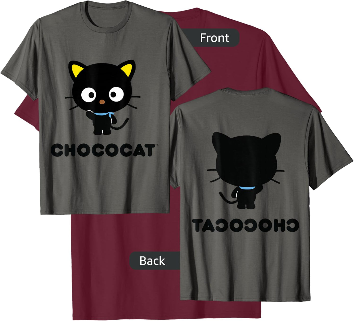 SANRIO Chococat Character Front and Back , Grey T-Shirt - T-Shirt | Maroon