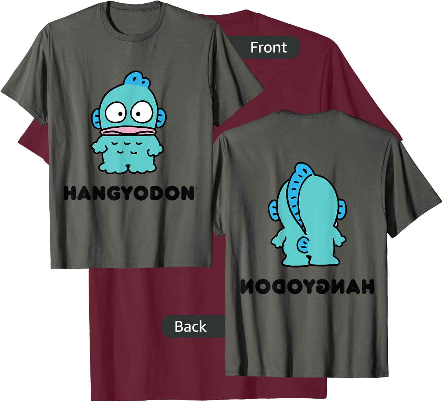 Hangyodon Character Front and Back T-Shirt - T-Shirt | Maroon