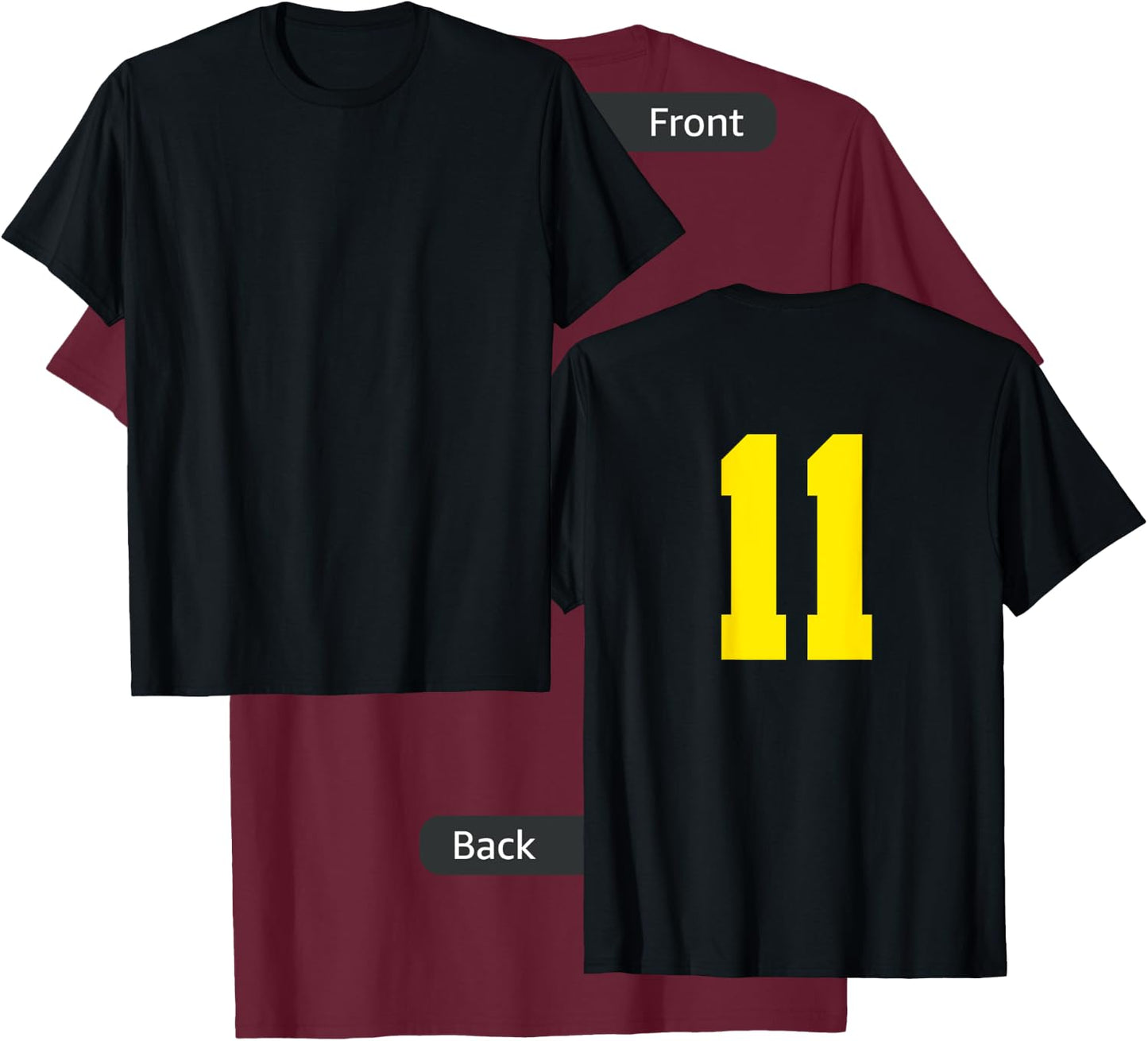 Yellow Number 11 ( on Back) Sports Team Jersey Number T-Shirt - T-Shirt | Maroon