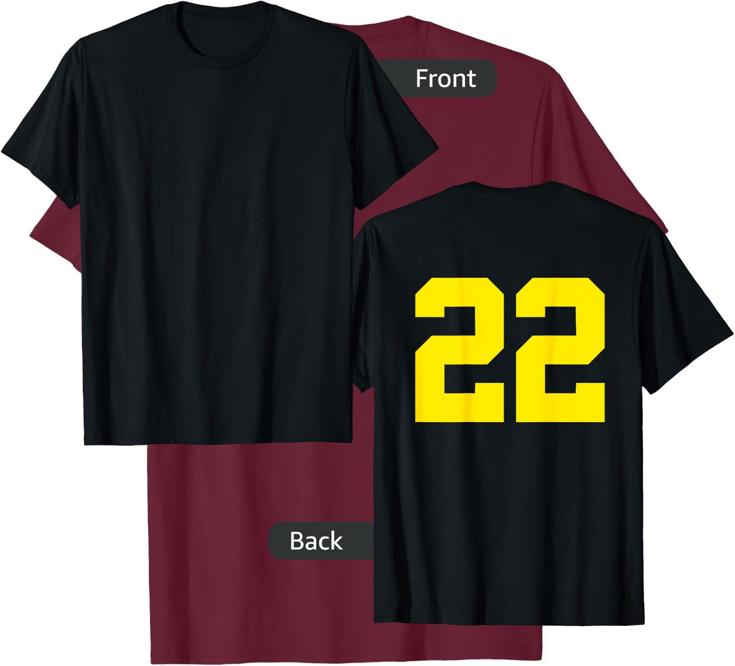 Yellow Number 22 (on Back) Sports Team Jersey Number T-Shirt - T-Shirt | Maroon