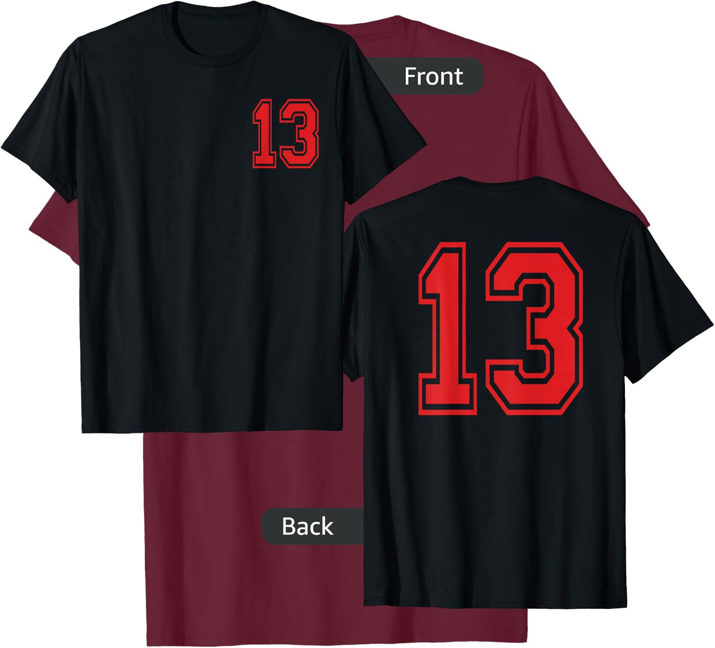 Number 13 in Red T-Shirt - T-Shirt | Maroon