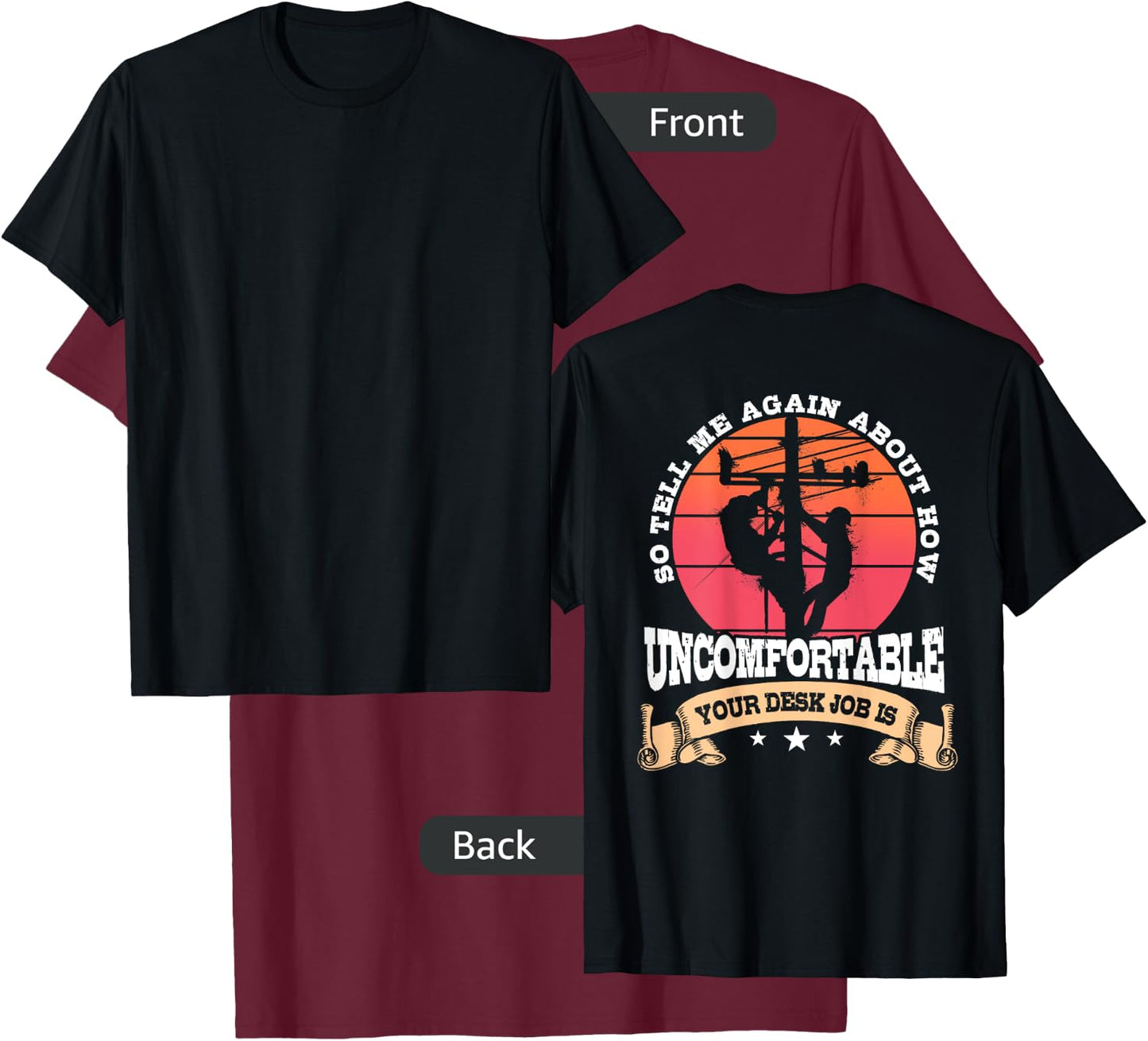 Lineman Gifts Line Worker Image On Back of Shirt T-Shirt - T-Shirt | Maroon