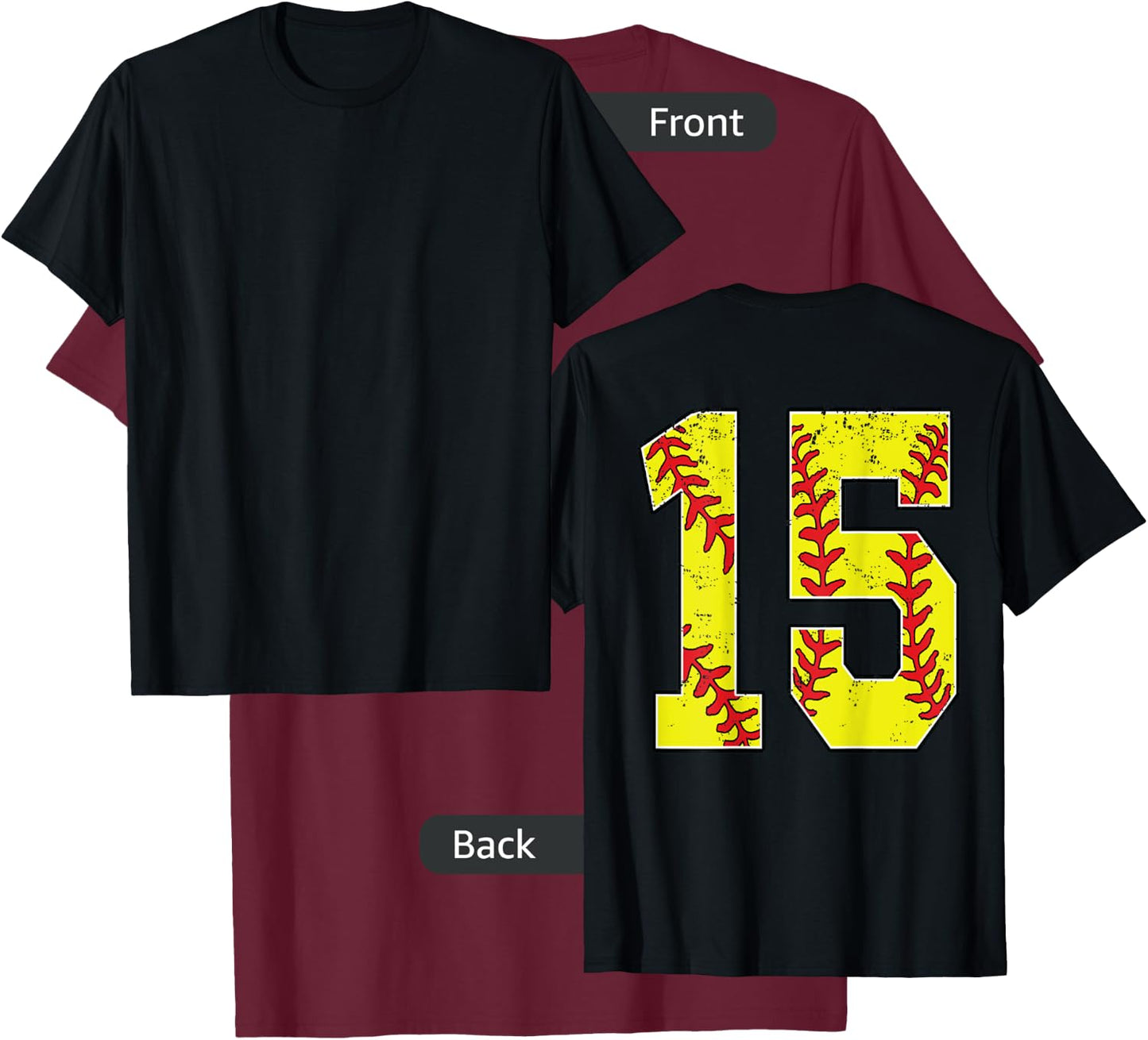 Number #15 Softball Jersey Number 15 Print On Back T-Shirt - T-Shirt | Maroon