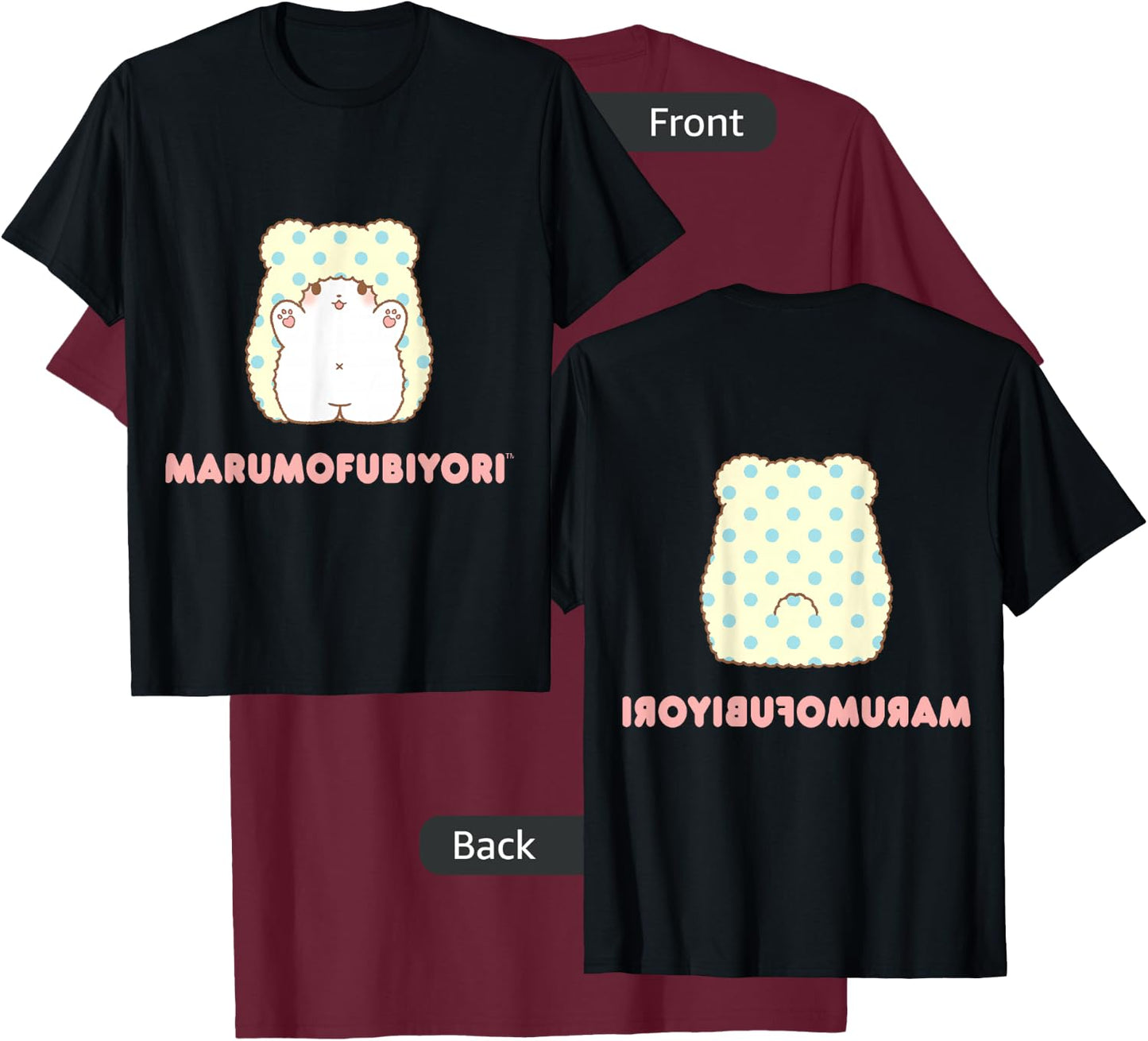 Marumofubiyori Character Front and Back T-Shirt - T-Shirt | Maroon