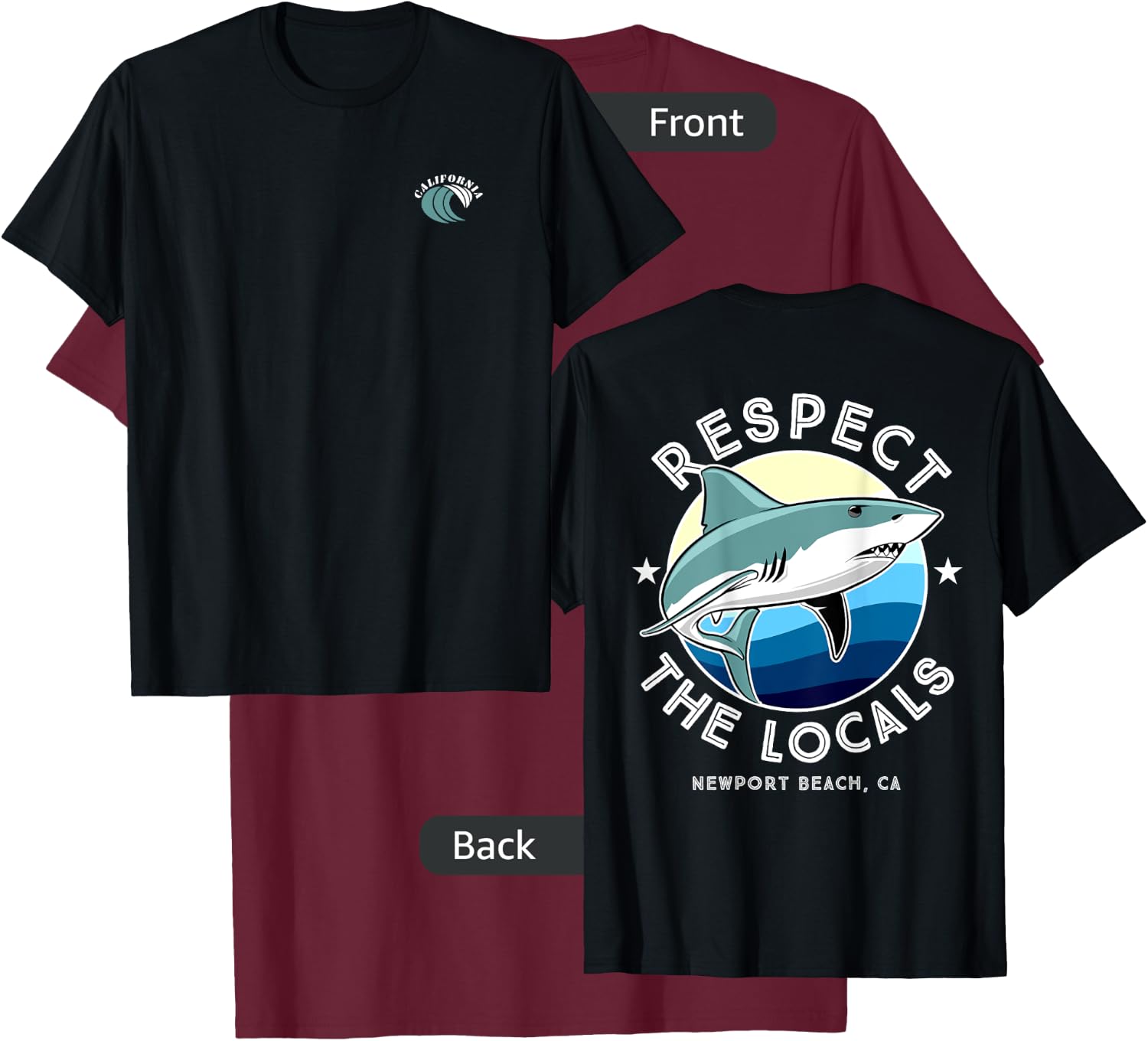 Newport Beach California - Respect the Locals Shark Women Kids T-Shirt - T-Shirt | Maroon