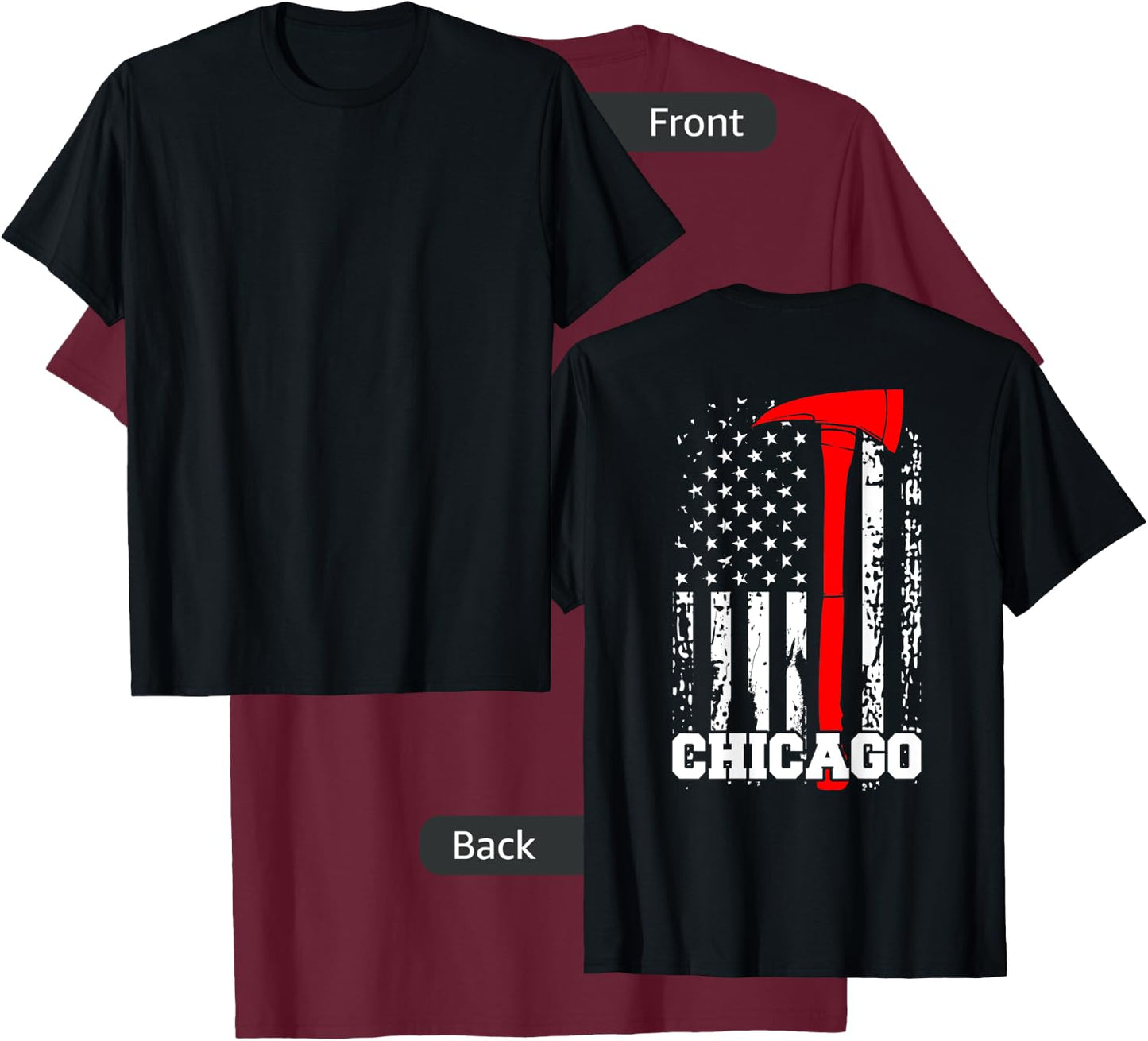 Chicago Firefighter Shirt Fireman American Flag Gift T-Shirt - T-Shirt | Maroon