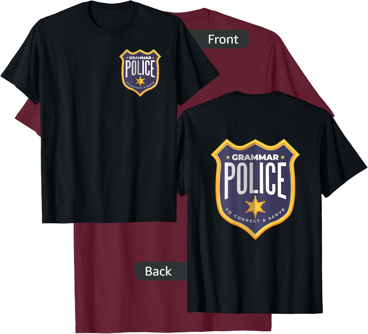 Grammar Police Halloween Cop Badge Costume Funny T-Shirt - T-Shirt | Maroon