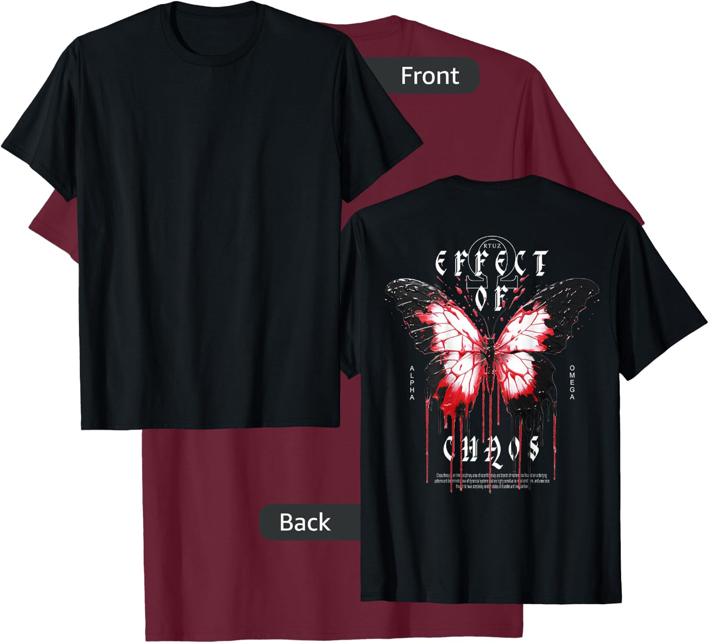 Y2K Back Print Streetwear Fashion Women Men Retro Butterfly T-Shirt - T-Shirt | Maroon