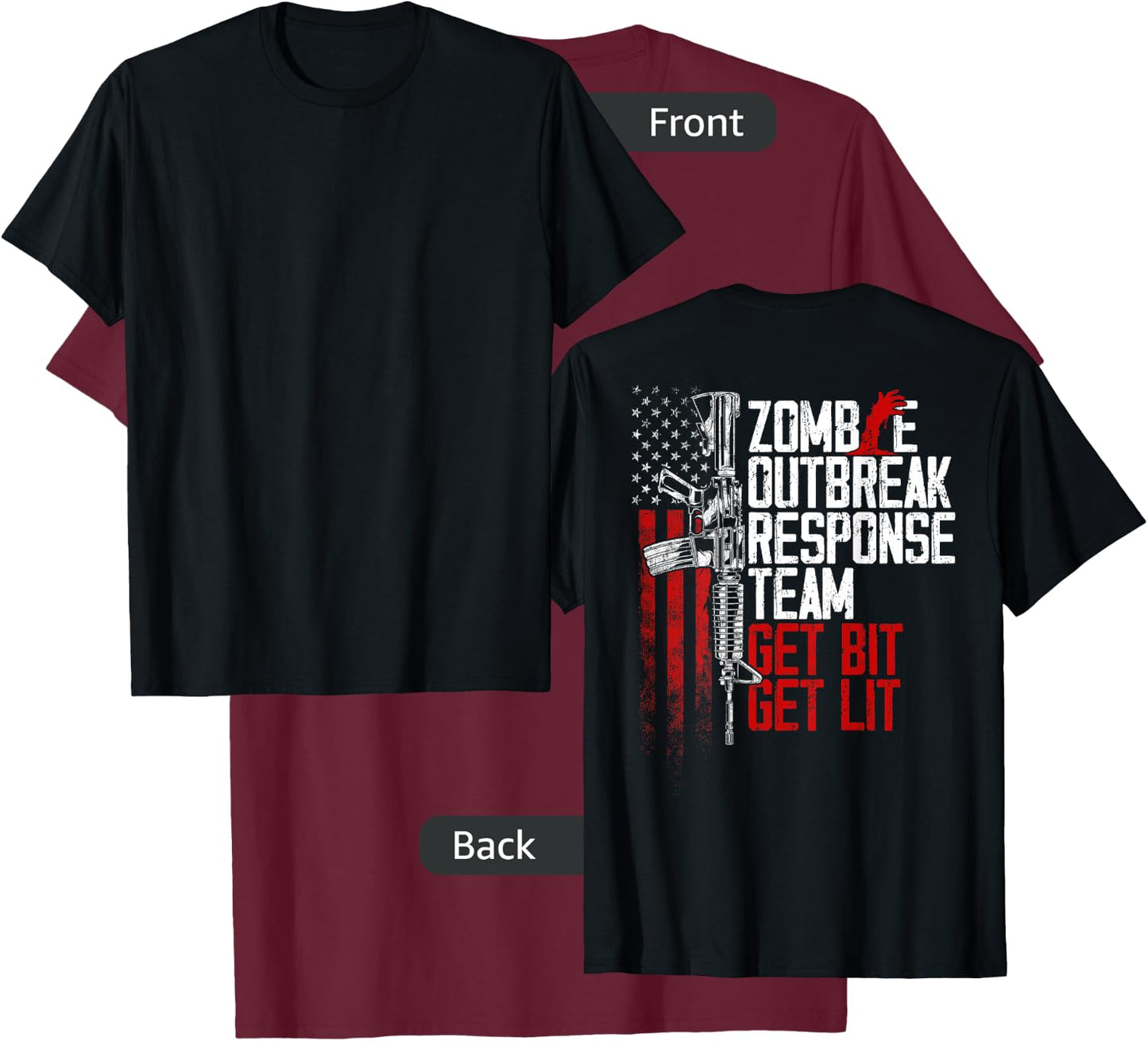 USA Flag Zombie Outbreak Response Team Get Bit (on back) Men T-Shirt - T-Shirt | Maroon