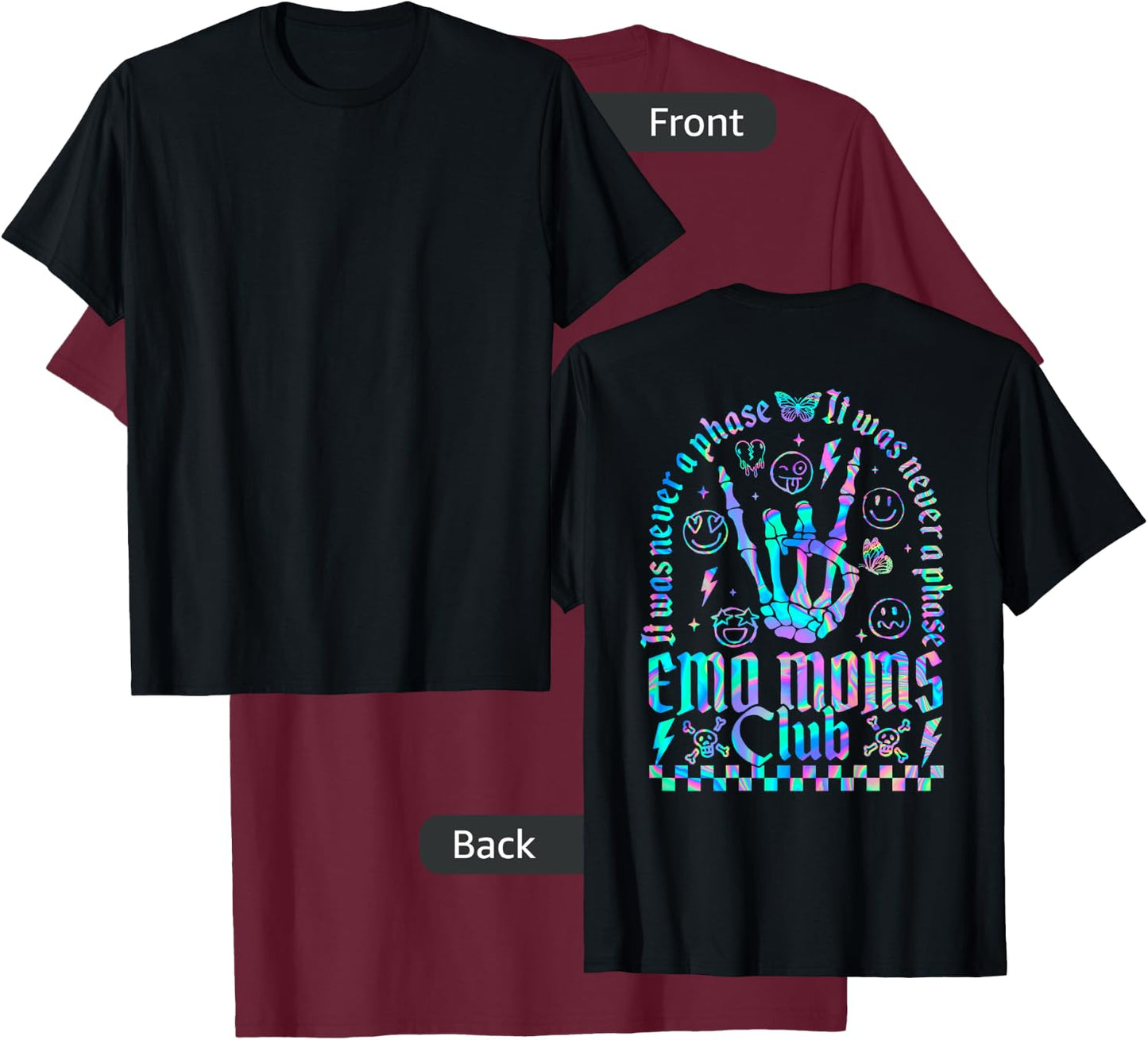Emo Moms Club Skeleton Motherhood Funny Mama Rocking (back) T-Shirt - T-Shirt | Maroon